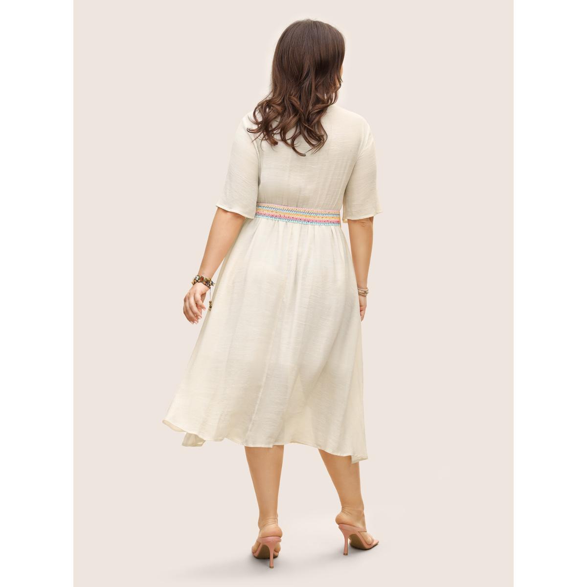 Plus Size V Neck Tassel Trim Mesh Midi Dress Originalwhite Women Resort V-neck Half Sleeve Curvy BloomChic 12/L Product Image