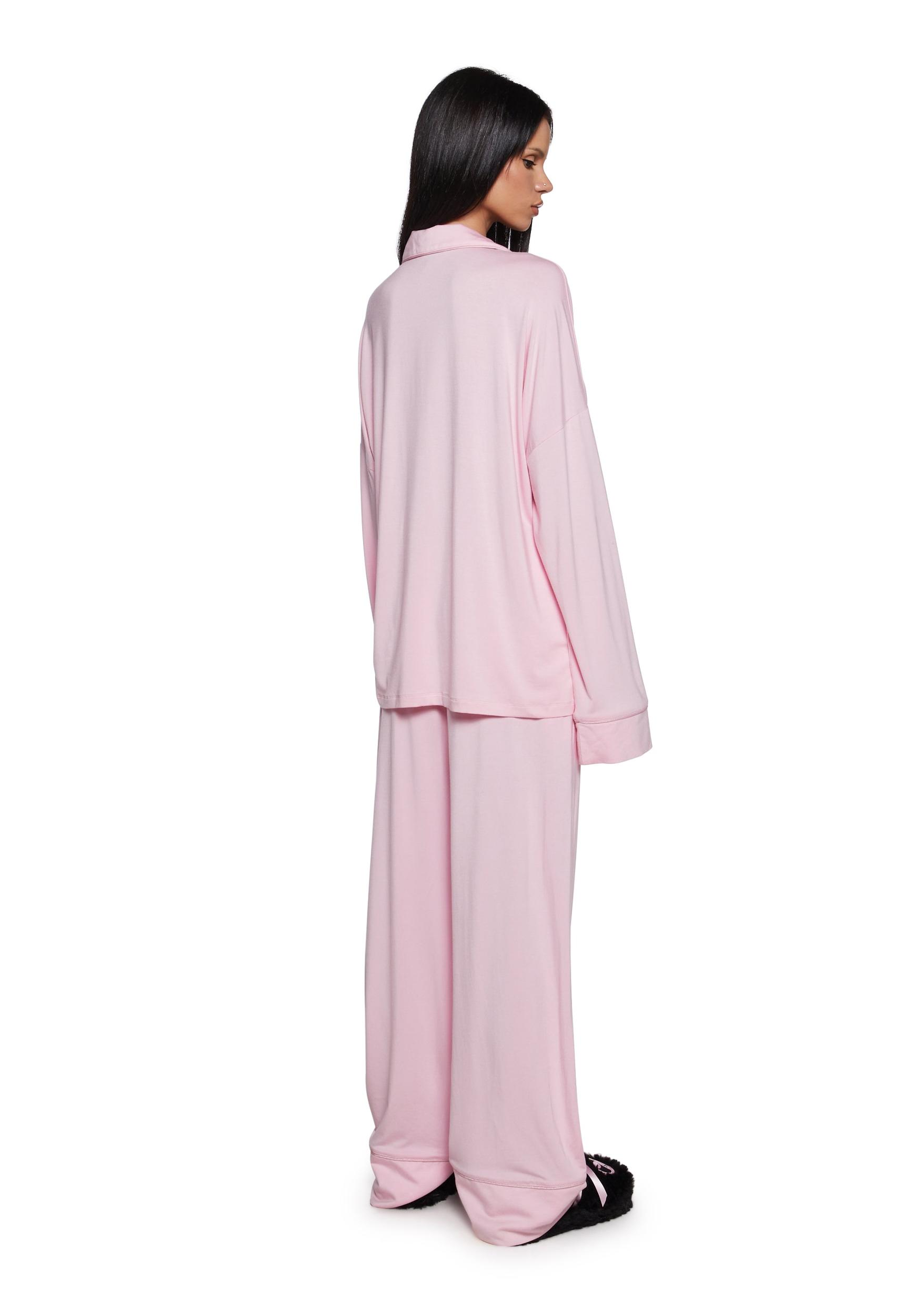 Dolls Kill x Playboy Playmate Stretchy Knit Logo Oversized PJ Set - Pink Product Image