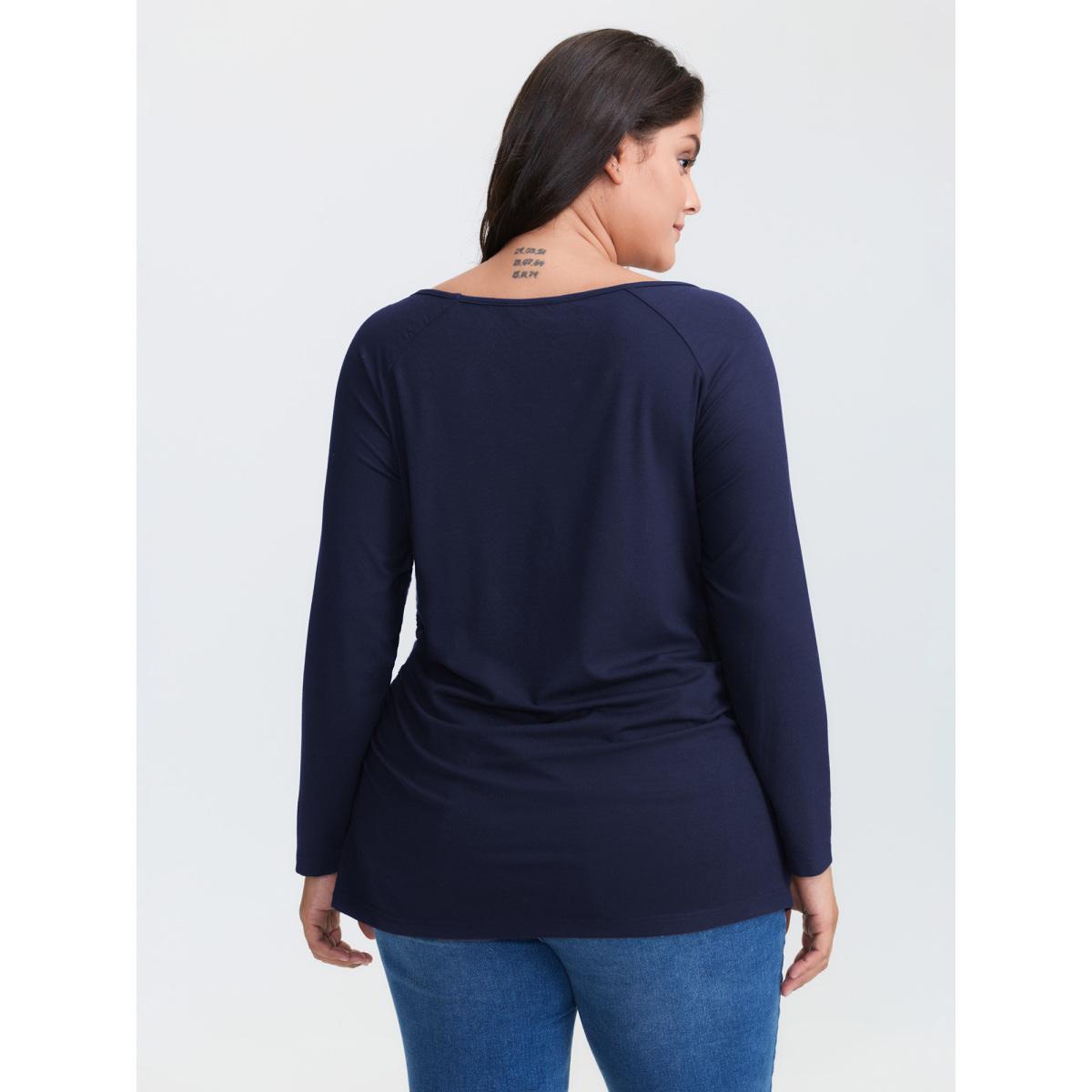 Plus Size Supersoft Boat Neck T-Shirt Indigo Women Leisure Boat Neck Bodycon Casual T-shirts BloomChic 22-24/3X Product Image