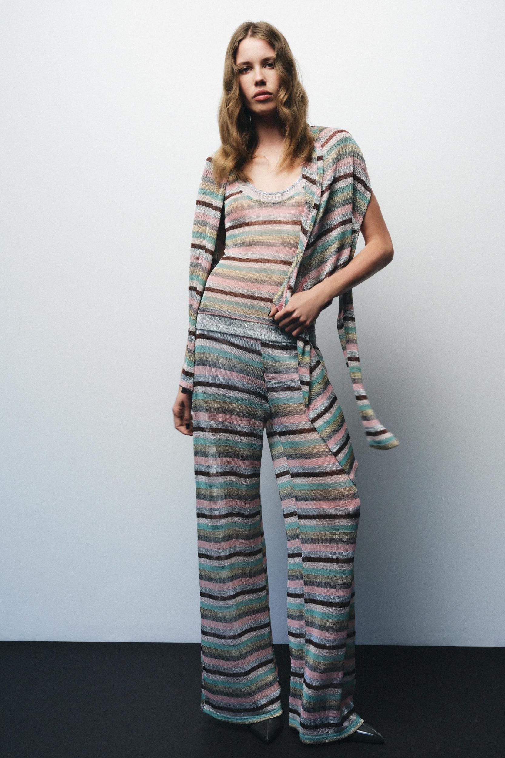 METALLIC THREAD STRIPED PANTS Product Image
