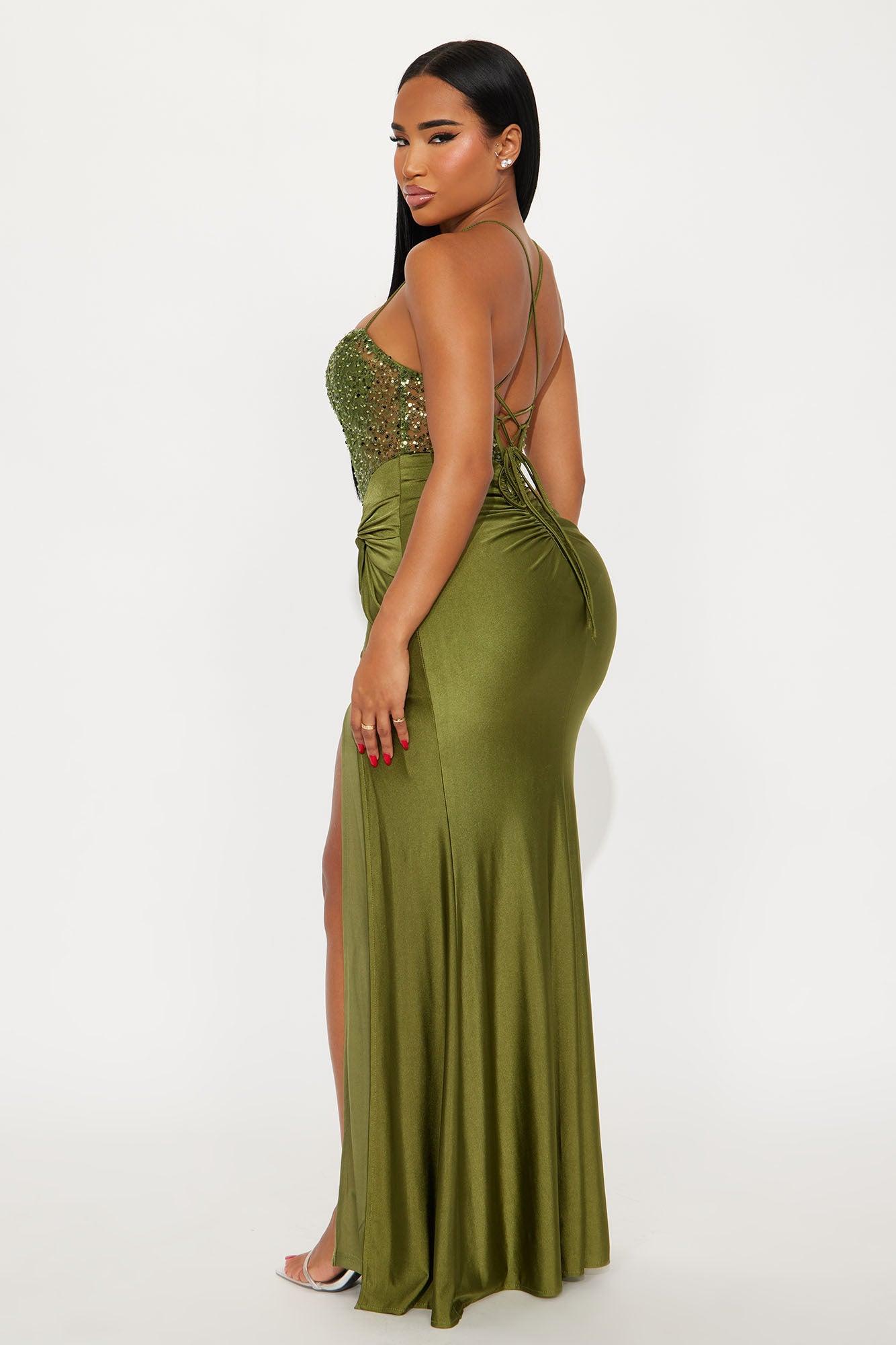 Sassy Soul Sequin Gown - Olive Female Product Image