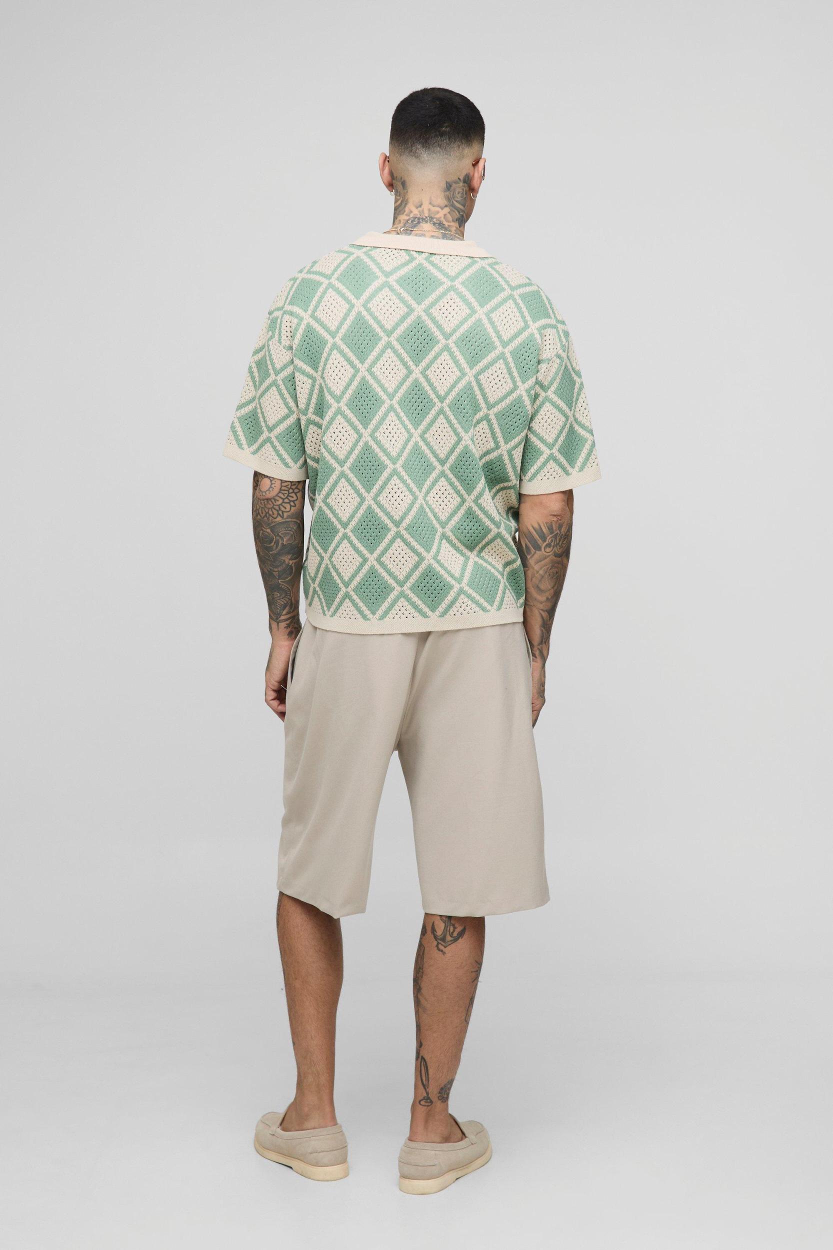Tall Oversized Crochet Polo Shirt | boohooMAN USA Product Image