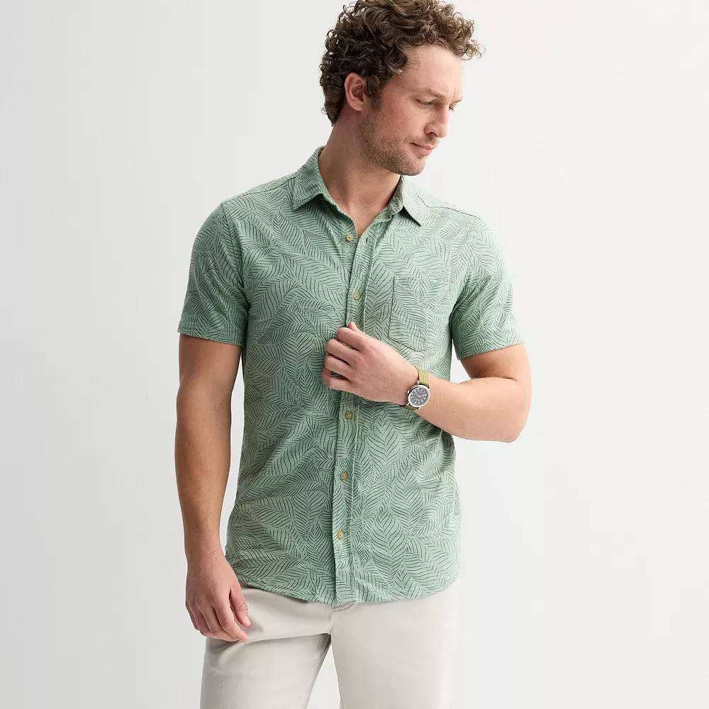 Men's Sonoma Goods For Life® Knit Short Sleeve Button Down Shirt, Size: XXL, Green Leaf Print Product Image