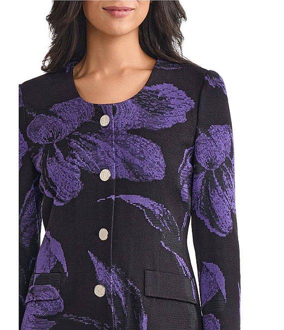 MISOOK Floral Jacquard Scoop Neck Long Sleeve Jacket Product Image