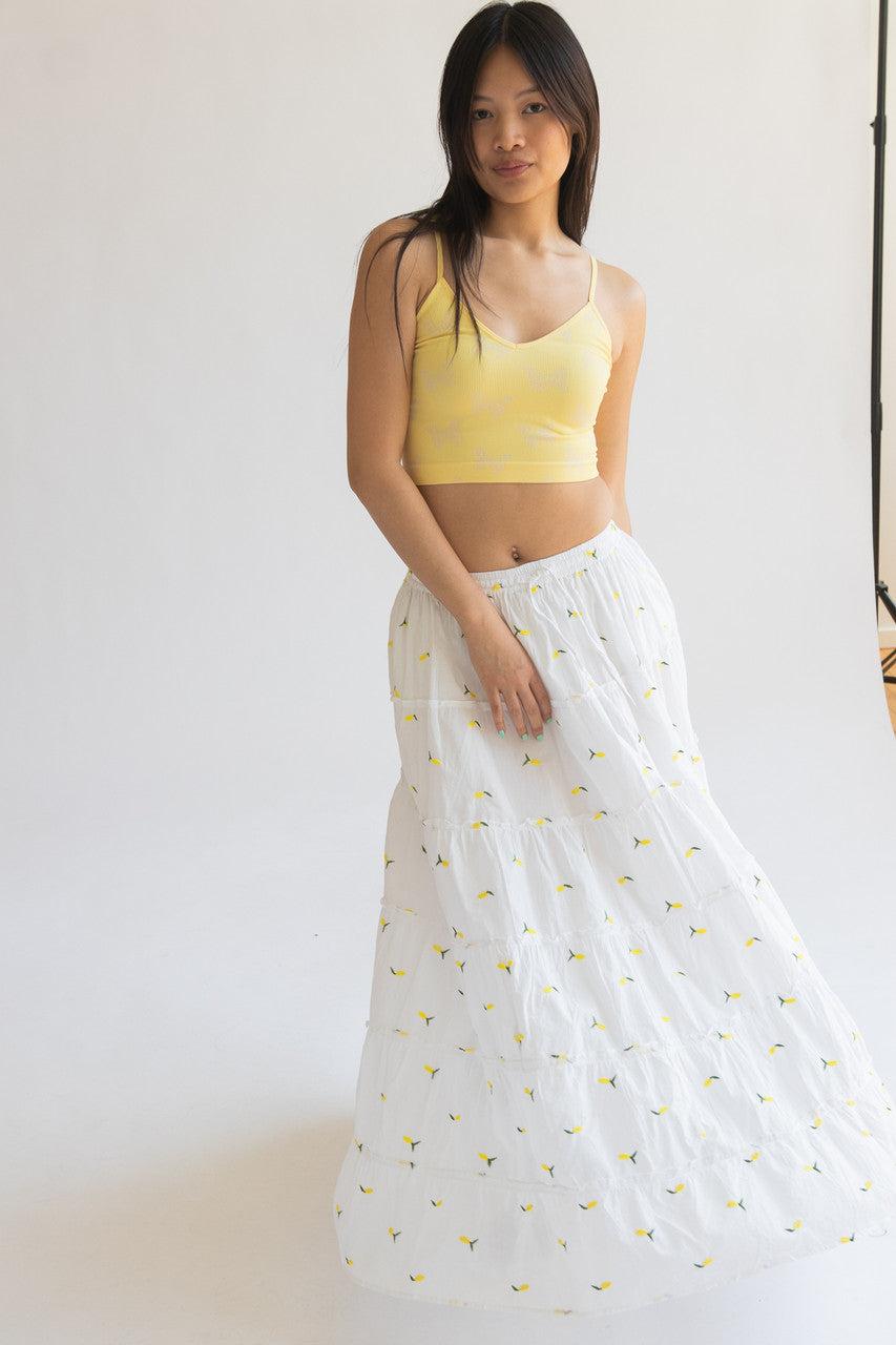 Embroidered Lemon Tiered Maxi Skirt Product Image