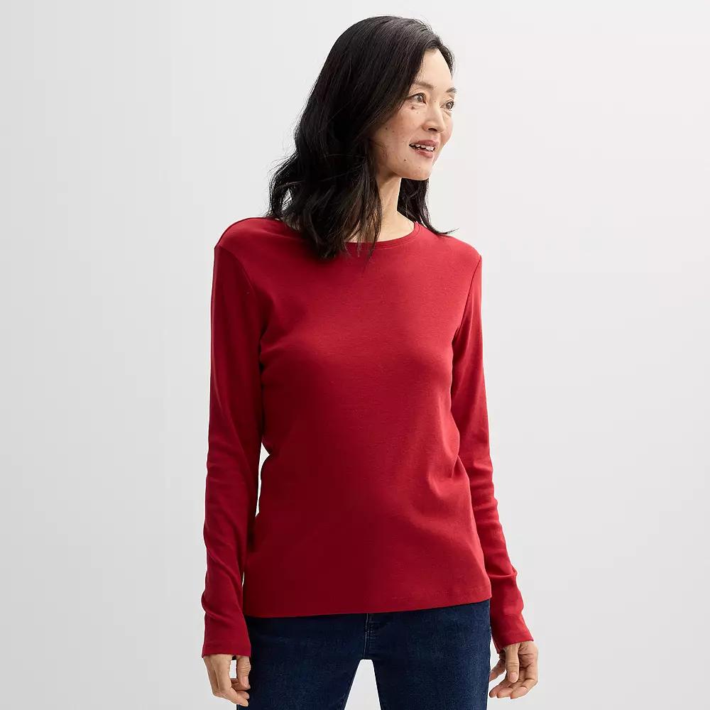 Women's Croft & Barrow® Essential Long-Sleeve Classic Crewneck Tee,  Product Image