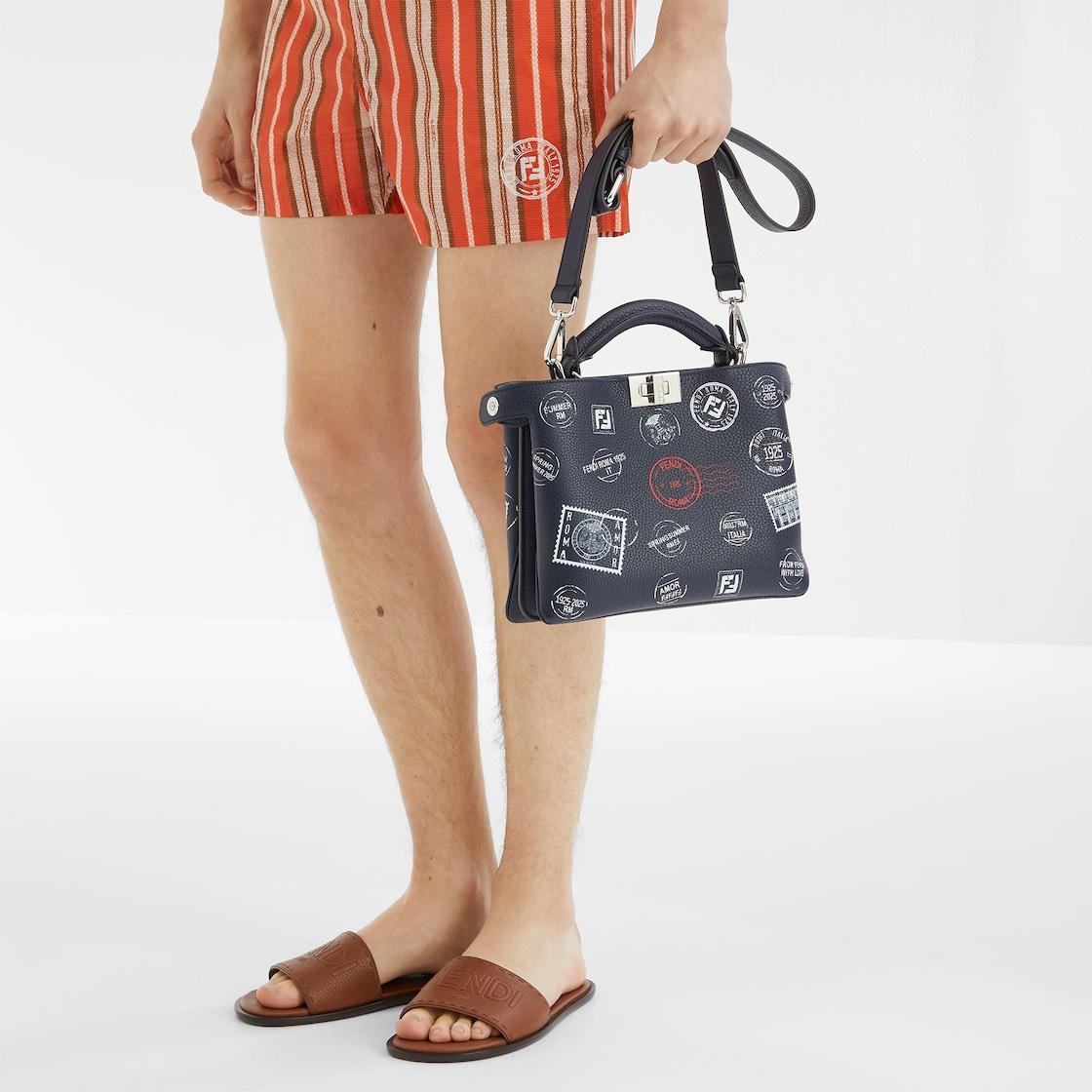 Peekaboo Soft SmallMidnight blue printed leather bag Product Image