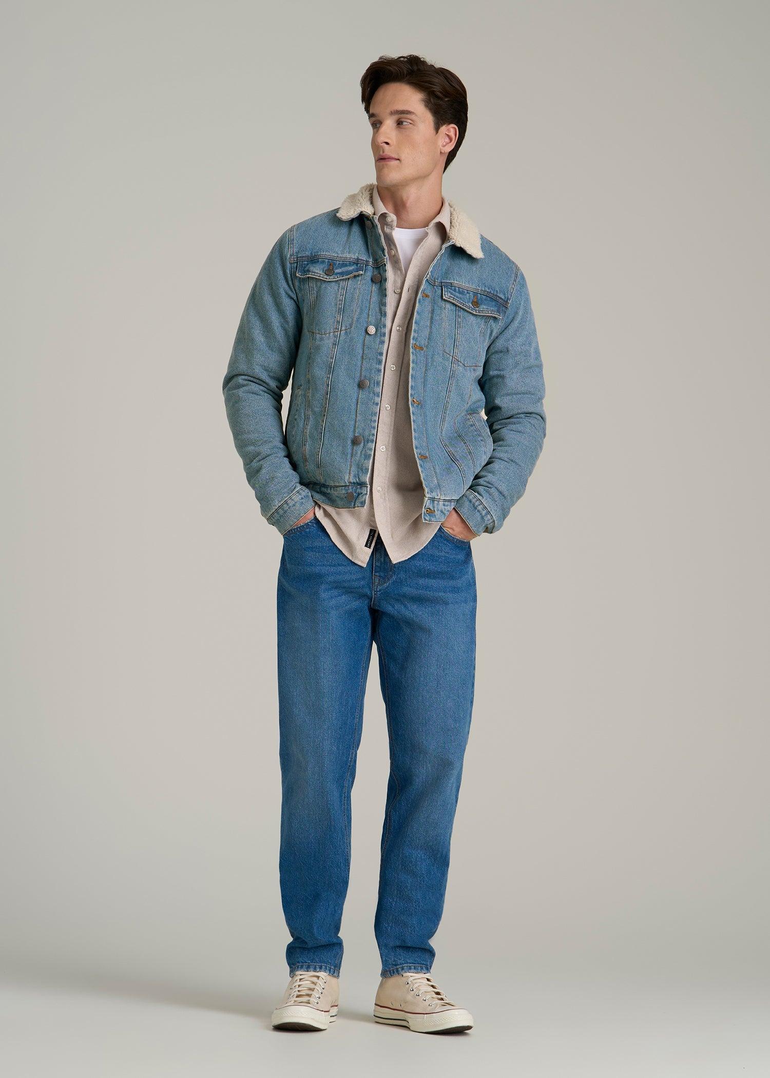 Denim Sherpa Jacket for Tall Men in Stonewash Blue Male Product Image