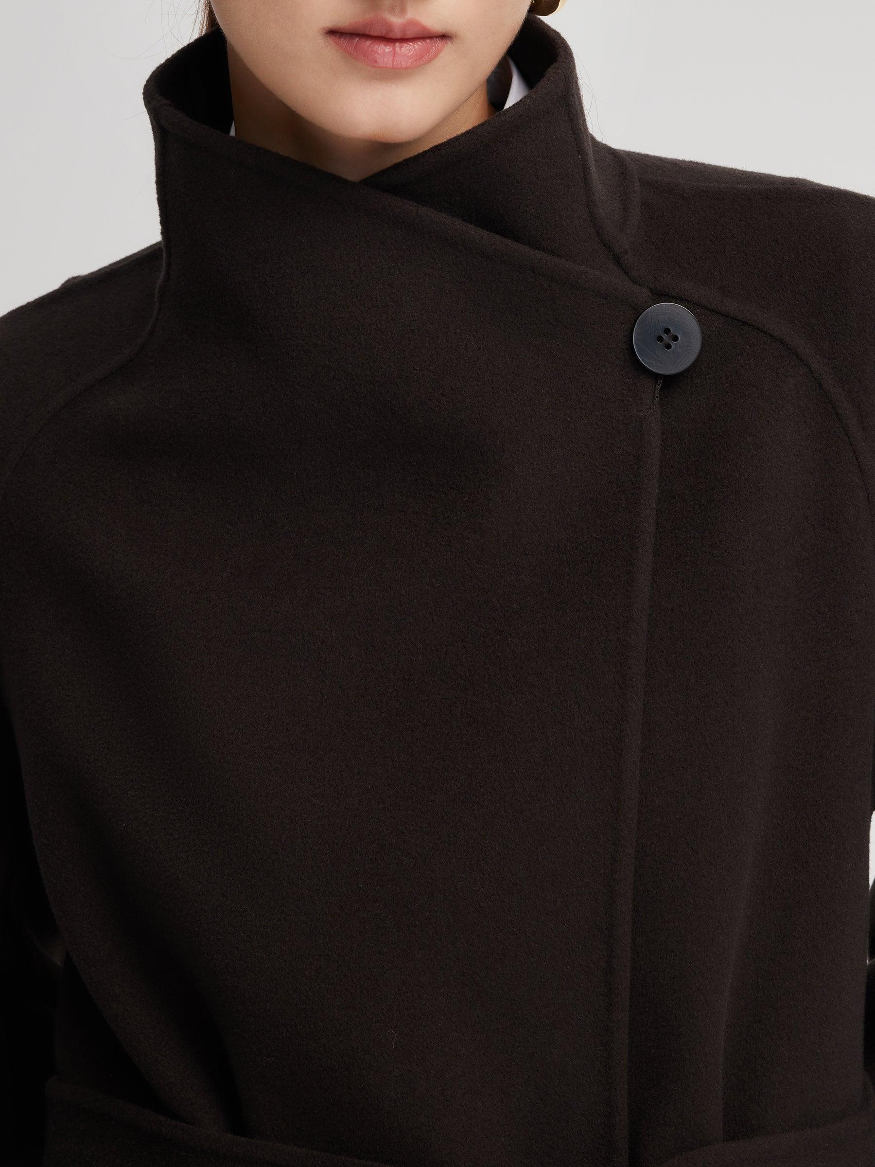 Cashmere Wool Blend Convertible Collar Women Wrap Coat Product Image