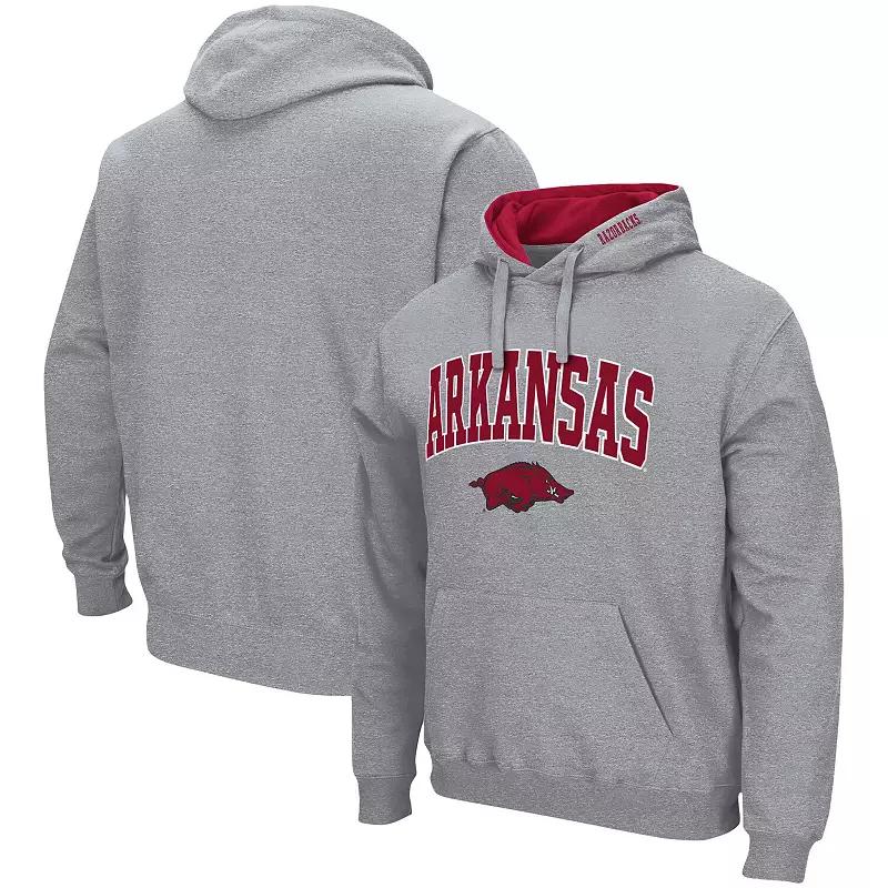 Men's Colosseum Heather Gray Arkansas Razorbacks Arch & Logo 3.0 Pullover Hoodie,  Product Image