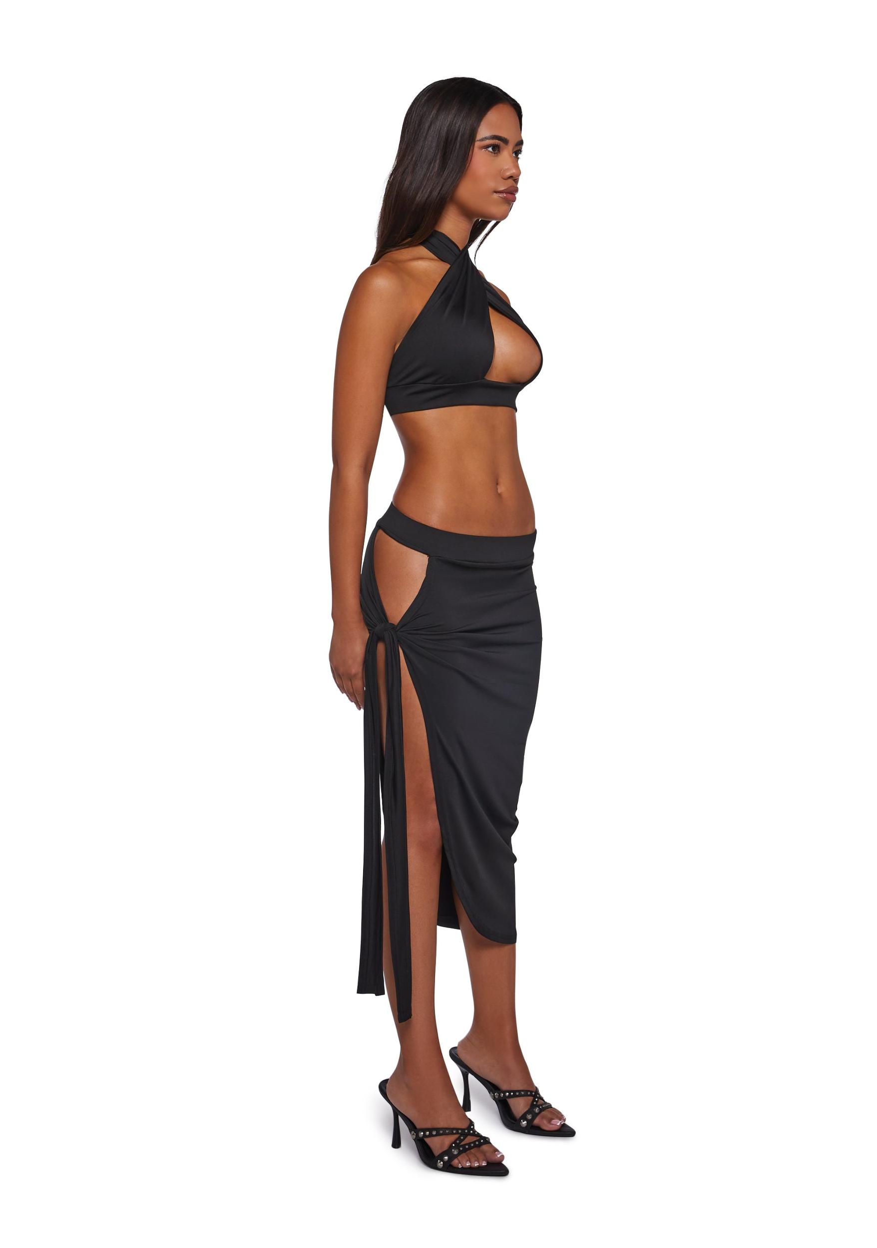 Cut Out Halter Top And Maxi Skirt Set - Black Product Image