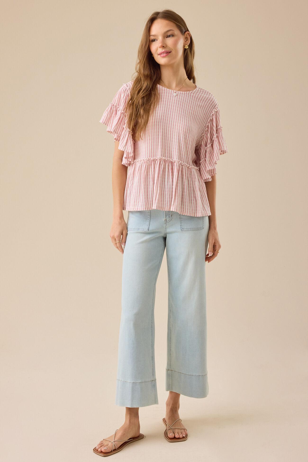 Delilah Striped Flutter Sleeve Top Product Image