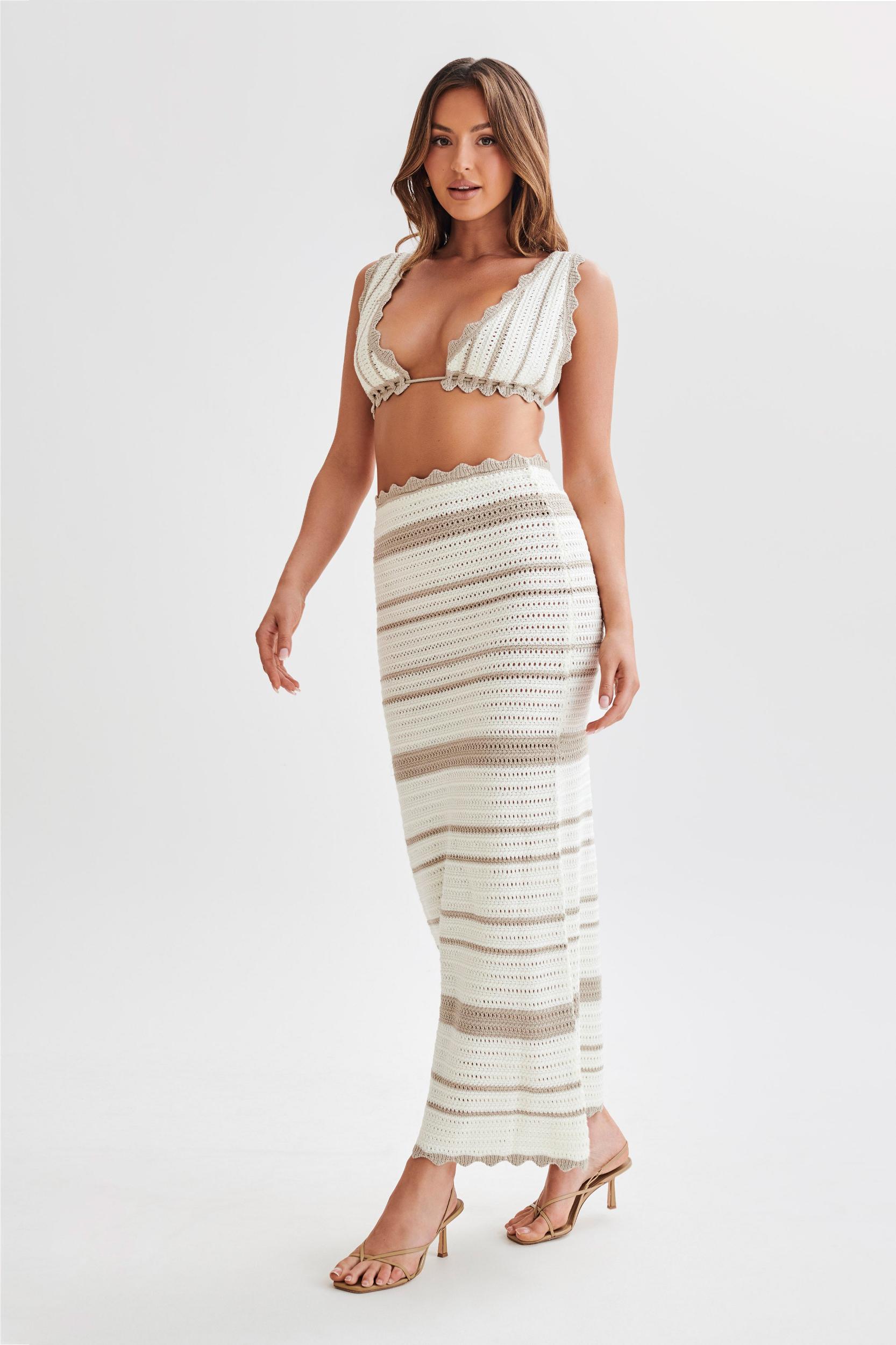 Jadia Contrast Crochet Bralette - Taupe/White Product Image