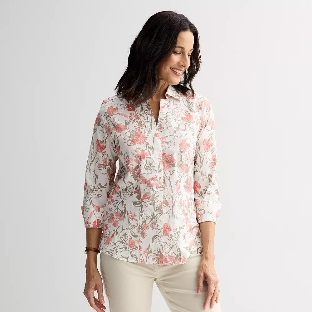 Women's Croft & Barrow® Tailored Button-Down Shirt, Size: Medium, Pink Bouquet Floral Product Image