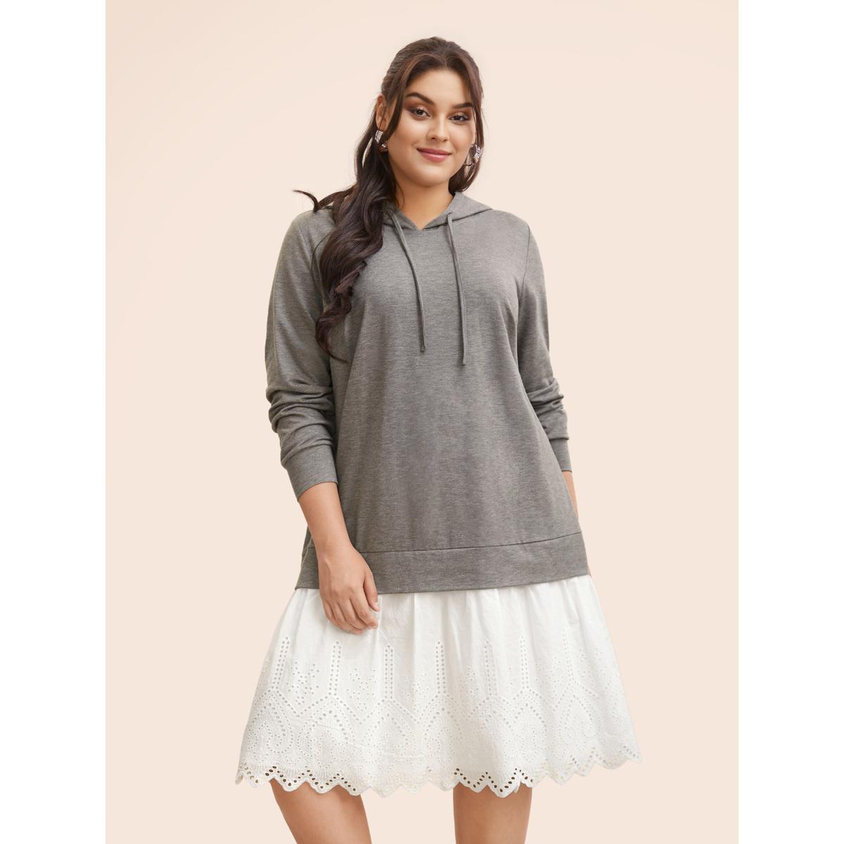 Plus Size Contrast Patchwork Hooded Sweatshirt Dress Mediumgray Women Casual Contrast Hooded Long Sleeve Curvy BloomChic 12/L Product Image