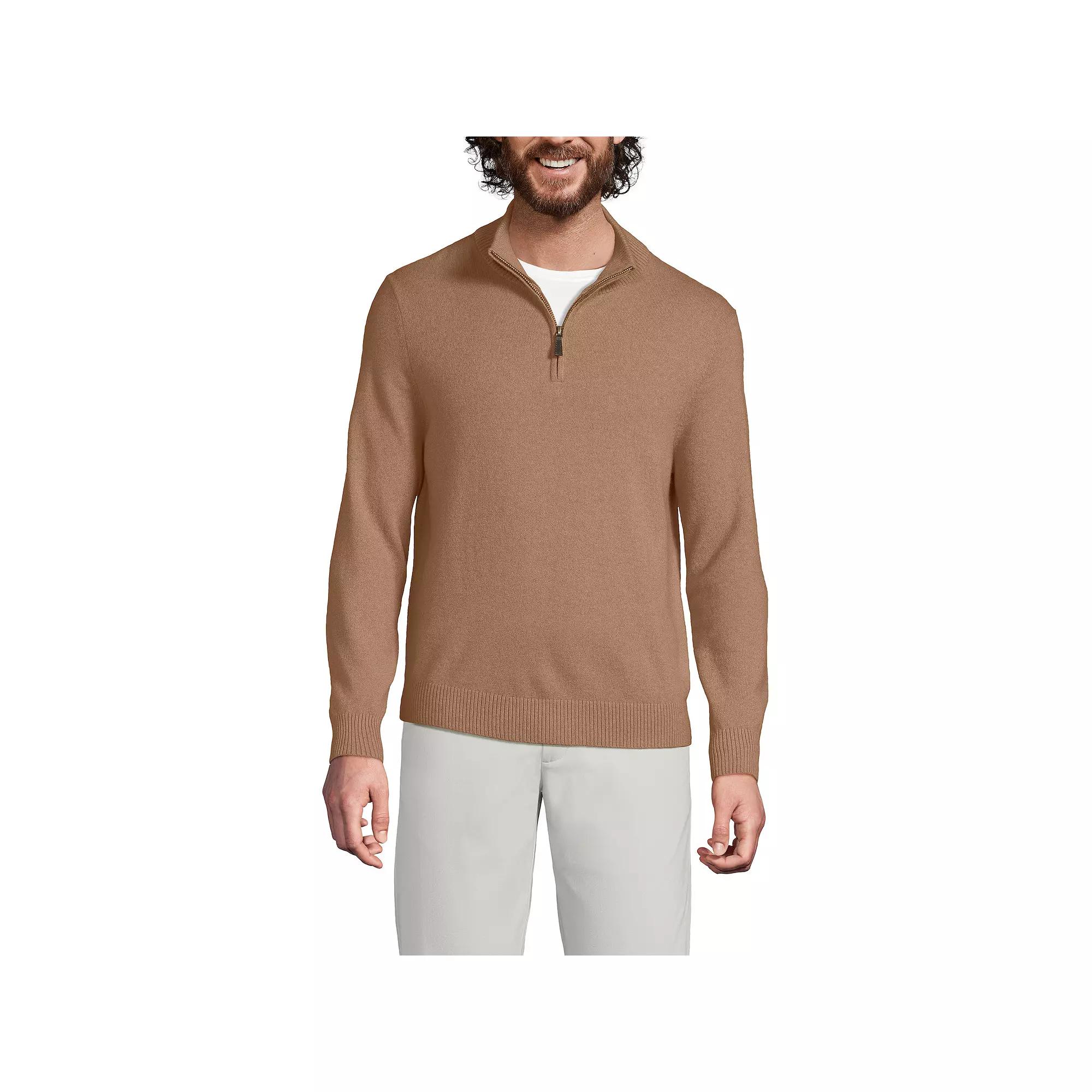 Men's Lands' End Cashmere Quarter-Zip Sweater,  Product Image