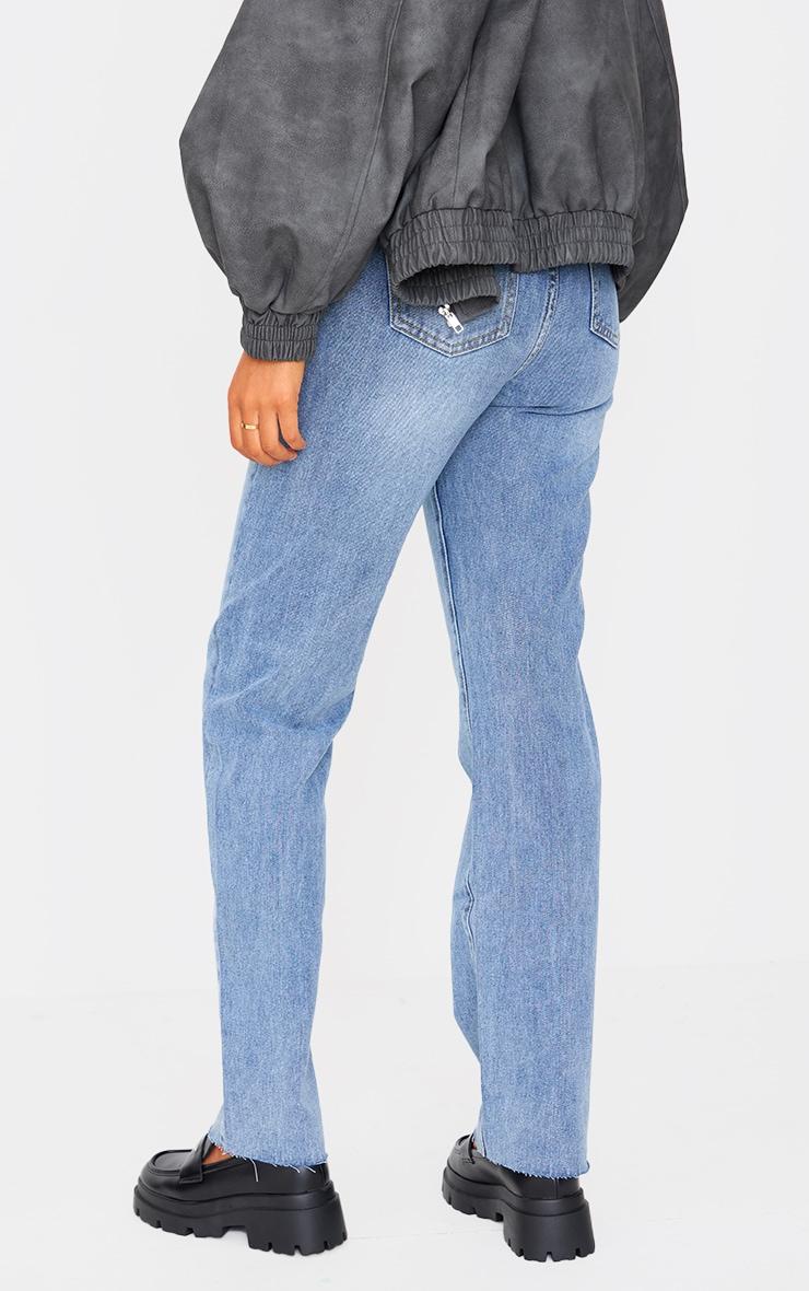 Tall Mid Blue Wash High Waist Long Leg Straight Leg Jeans Product Image