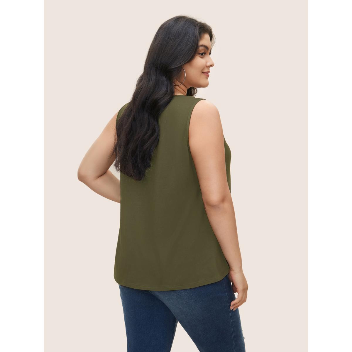 Plus Size Supersoft Essentials Solid Keyhole Tank Top Women ArmyGreen Casual Non Round Neck Everyday Tank Tops Camis BloomChic 18-20/2X Product Image