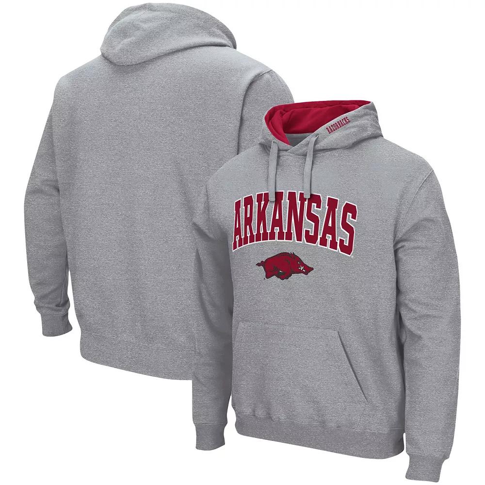 Men's Colosseum Heather Gray Arkansas Razorbacks Arch & Logo 3.0 Pullover Hoodie,  Product Image
