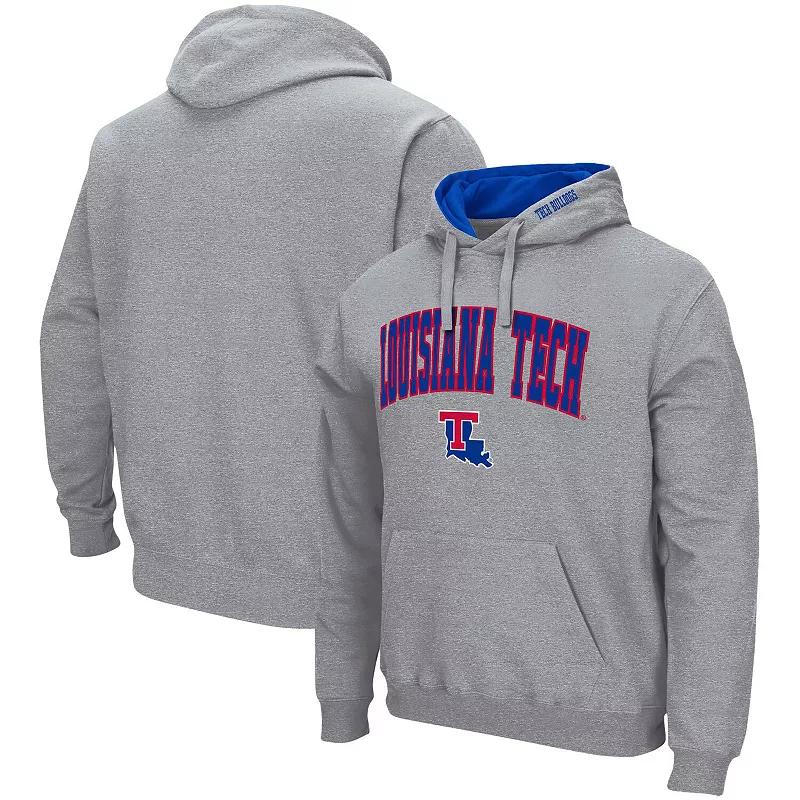 Men's Colosseum Heathered Gray Louisiana Tech Bulldogs Arch and Logo Pullover Hoodie,  Product Image