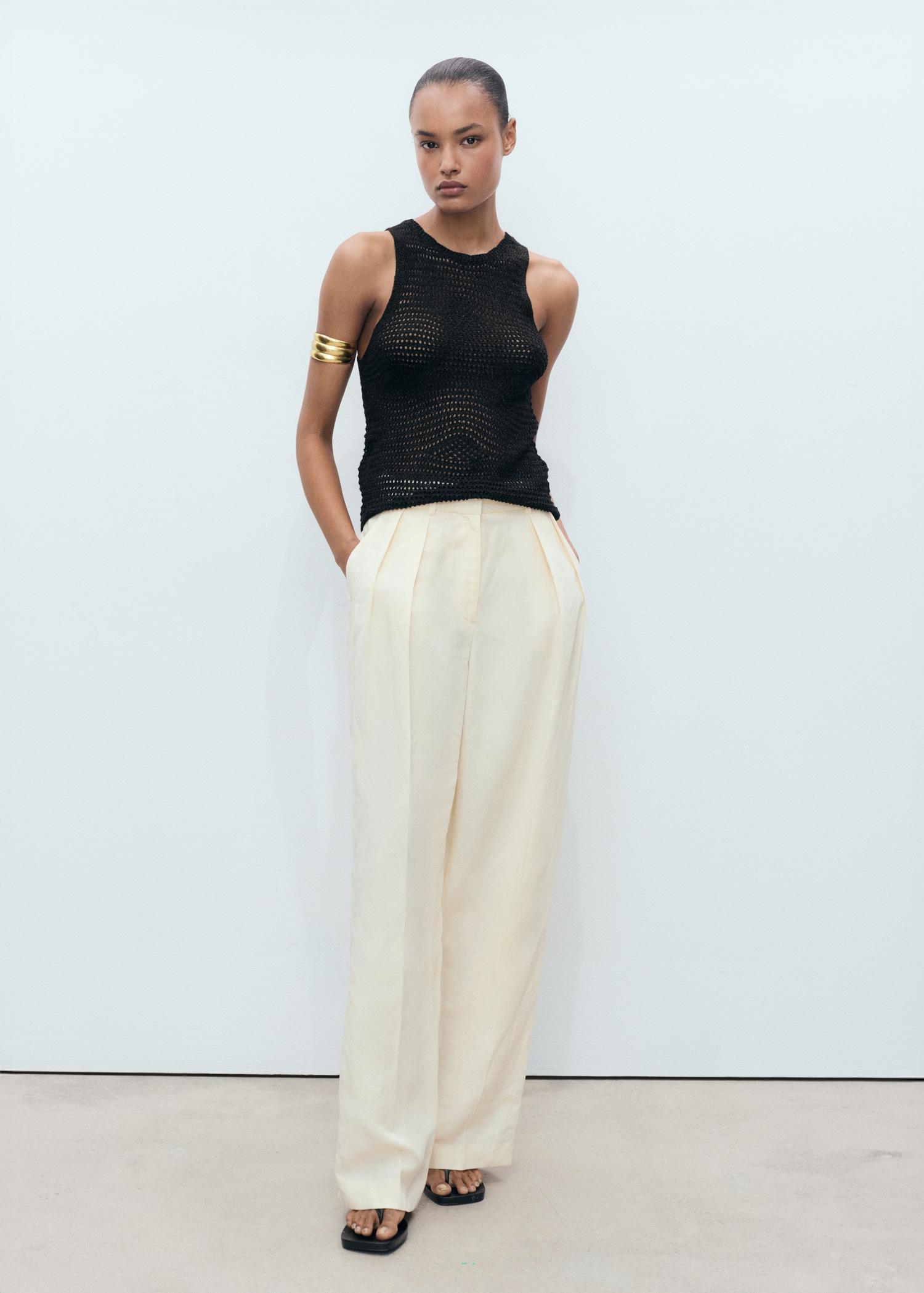 Openwork knitted lurex top - Women | MANGO USA Product Image