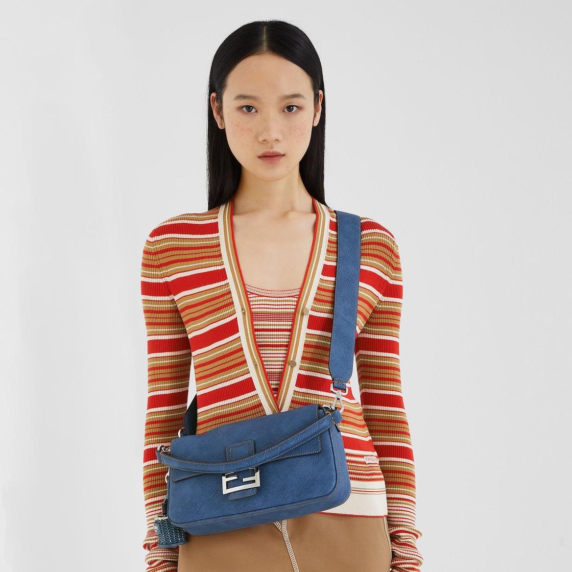 BaguetteDenim-effect blue leather bag Product Image