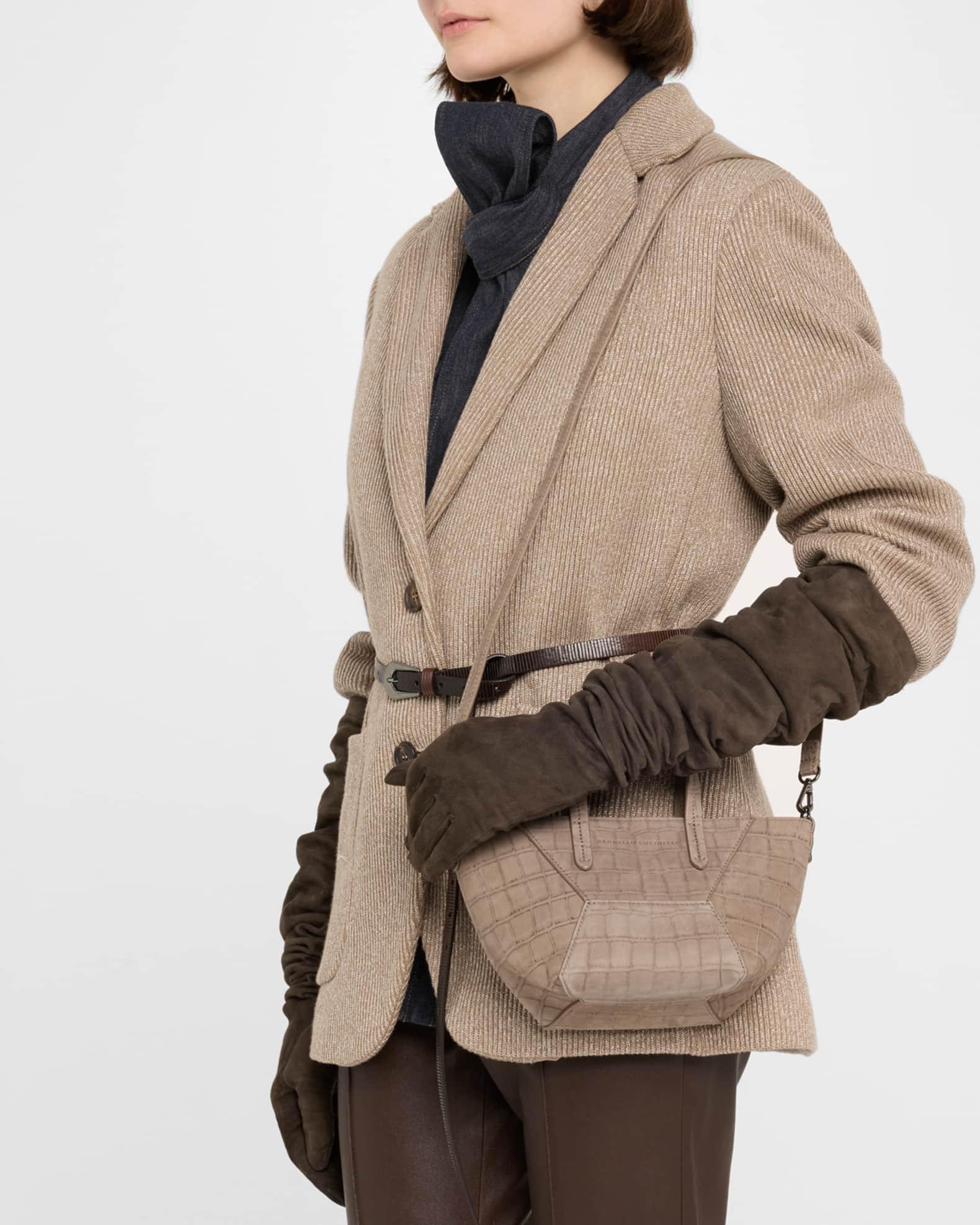 Duo Mini Croc-Embossed Suede Shopper Tote Bag Product Image