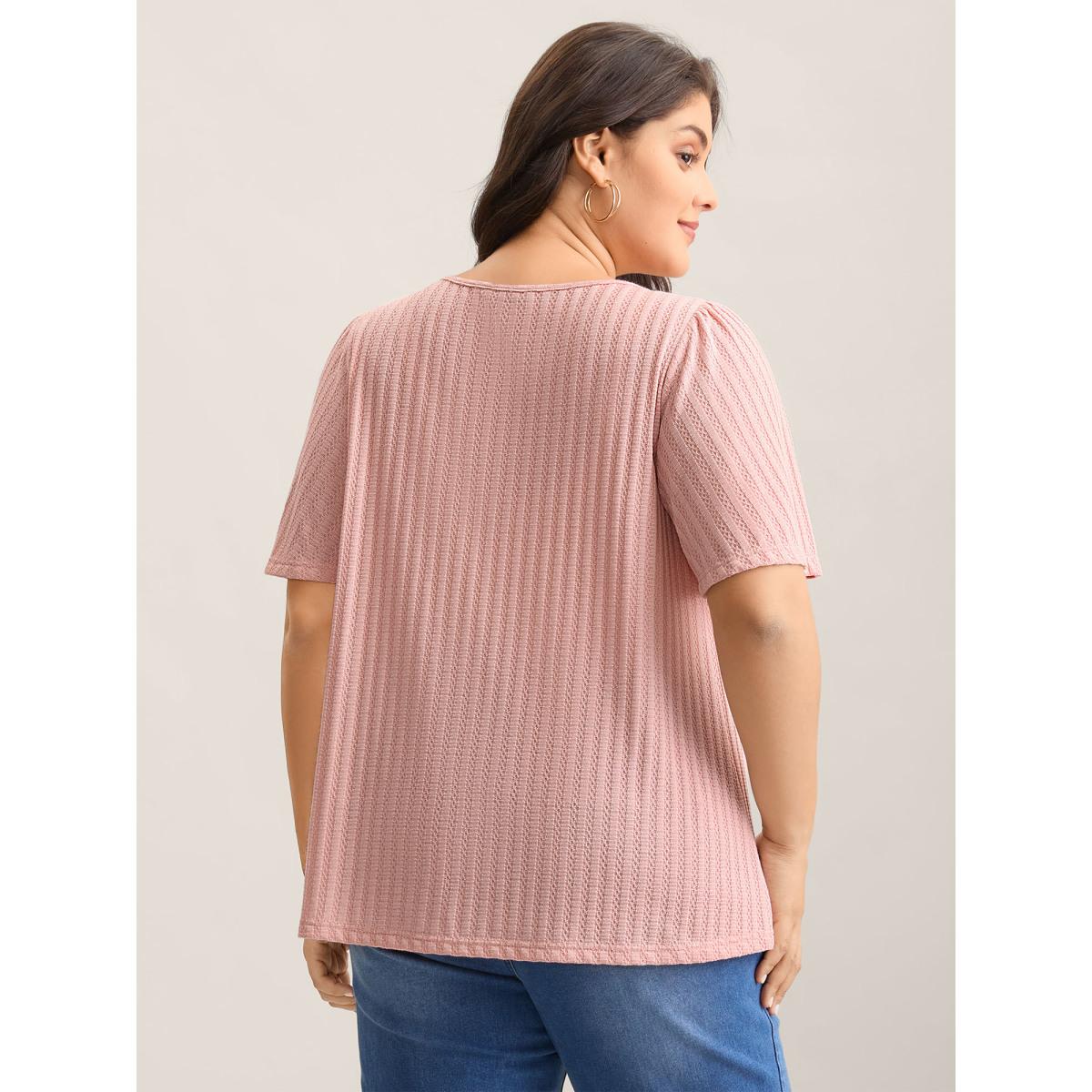 Plus Size Waffle Lotus Leaf Sleeve Flowy T-Shirt Nudepink Women Texture V-neck Loose Everyday-Casual T-shirts BloomChic 10/M Product Image