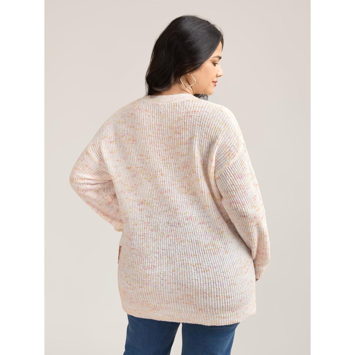 Plus Size Ribbed Texture V-Neck Fitted Pullover Ivory Women Casual Loose Long Sleeve V-neck Everyday Pullovers BloomChic 12/L Product Image