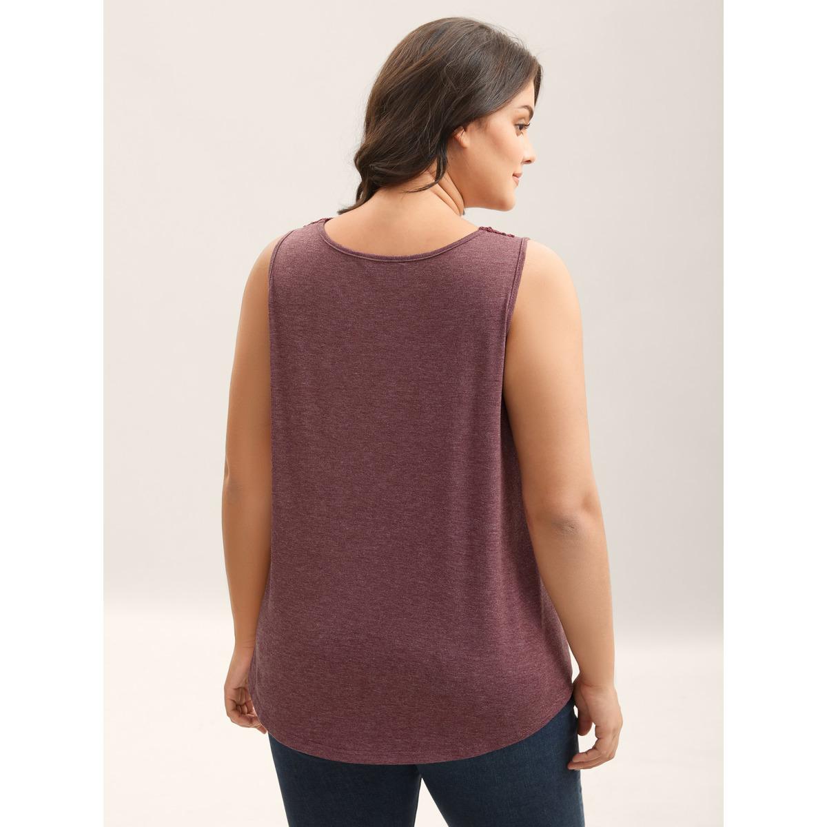 Plus Size Neck Tie-Up Lace Spliced Tank Top Women Burgundy Woven ribbon&lace trim V-neck Everyday-Casual Tank Tops Camis BloomChic 18-20/2X Product Image