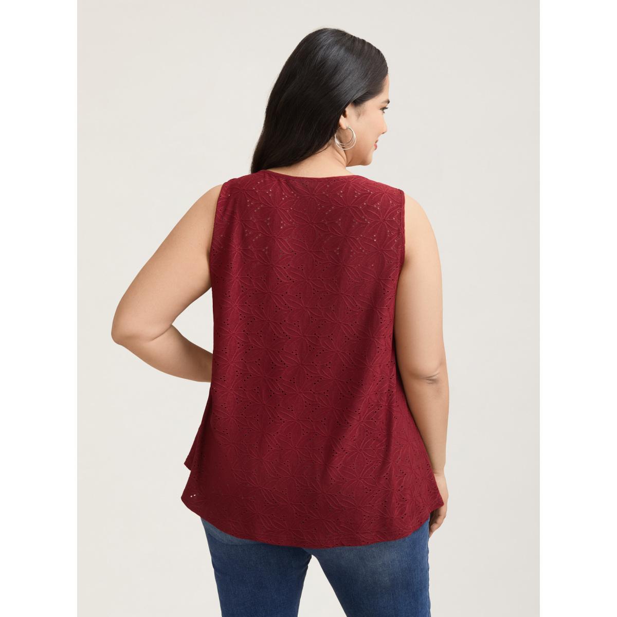 Plus Size Textured Stretchy Square Neck Pleated Vest Women Burgundy Casual Texture Square Neck Everyday Tank Tops Camis BloomChic 18-20/2X Product Image