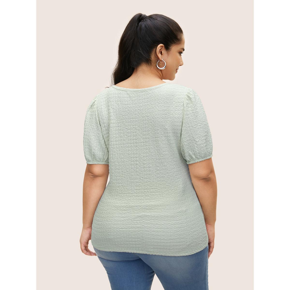 Plus Size U Neck Plain Textured Puff Sleeve T-shirt Palemauve Women Casual Texture U-neck Everyday T-shirts BloomChic 10/M Product Image