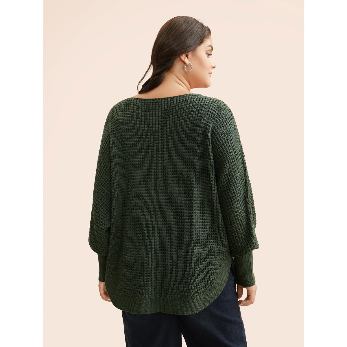 Plus Size Texture Boat Neck Dolman Sleeve Pullover ArmyGreen Women Casual Loose Long Sleeve Boat Neck Everyday Pullovers BloomChic 26/4X Product Image