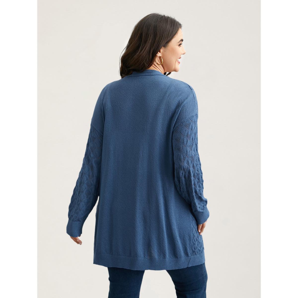 Plus Size Textured Cut-Out Plain Open Front Cardigan Stone Women Casual Loose Long Sleeve Everyday Cardigans BloomChic 18-20/2X Product Image