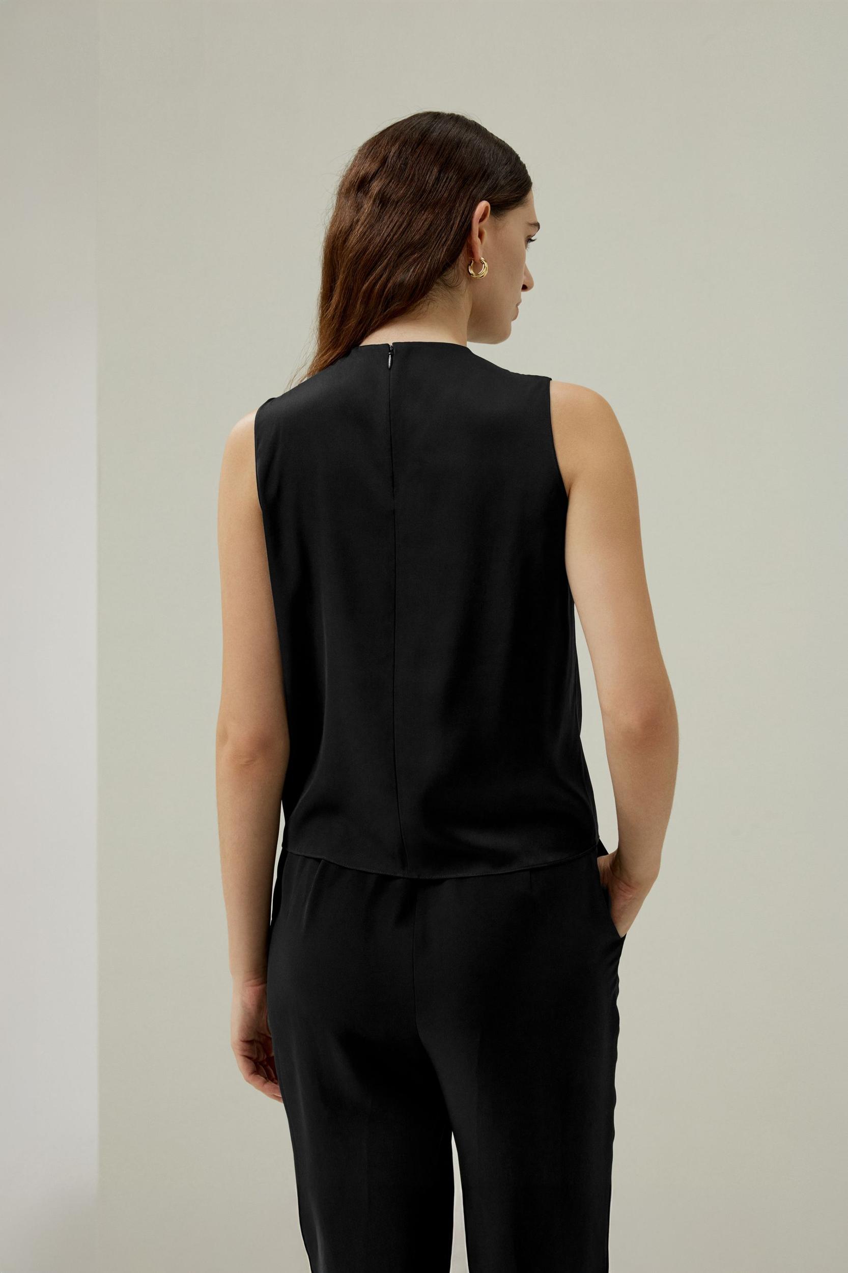 LILYSILK Silk Sleeveless Top - for Women - Black Silk Double Joe - Distinctive Half-Turtleneck Tops L Product Image