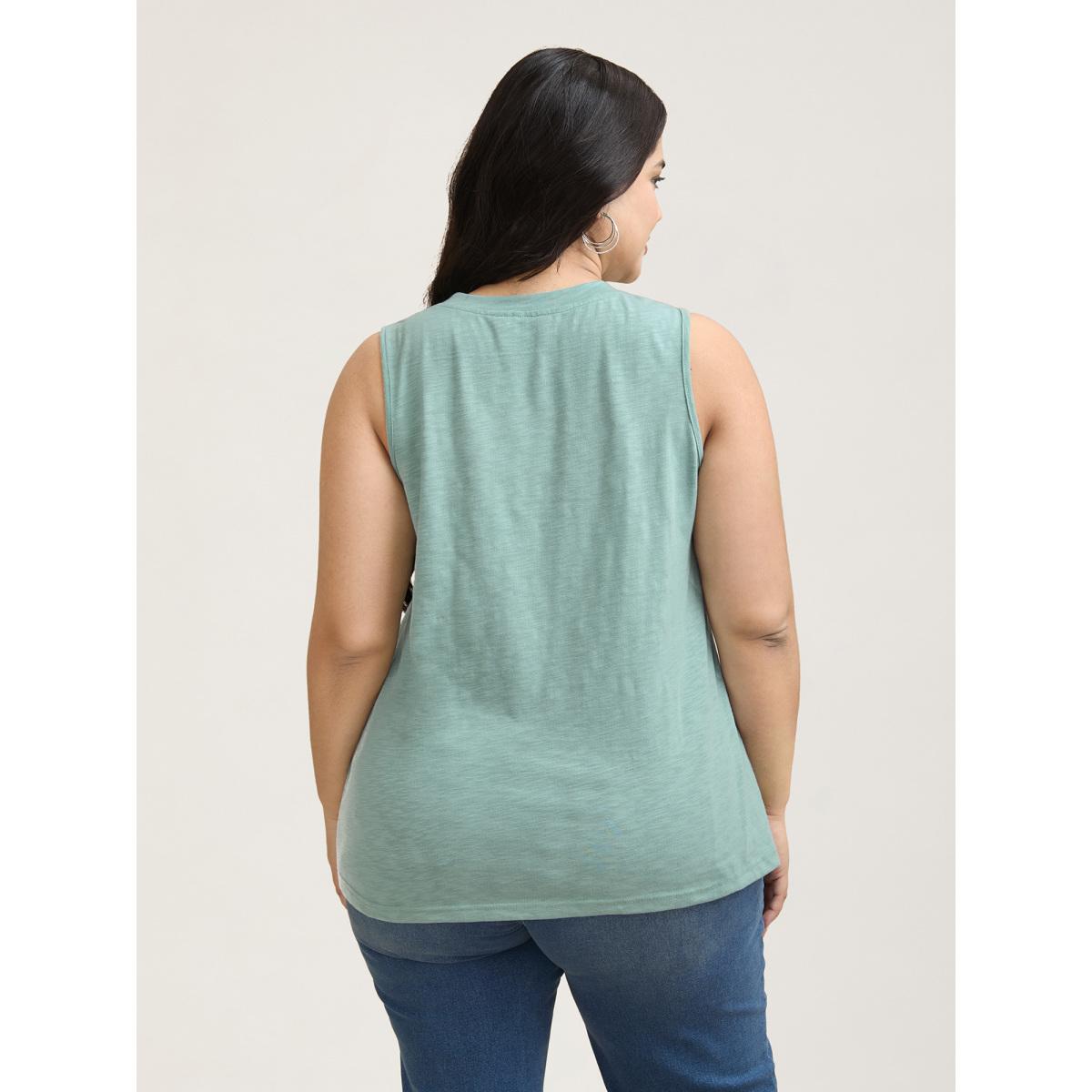 Plus Size Bamboo Cotton Stretchy Button Vest Women Greenbean Casual Slit V-neck Everyday Tank Tops Camis BloomChic 26/4X Product Image