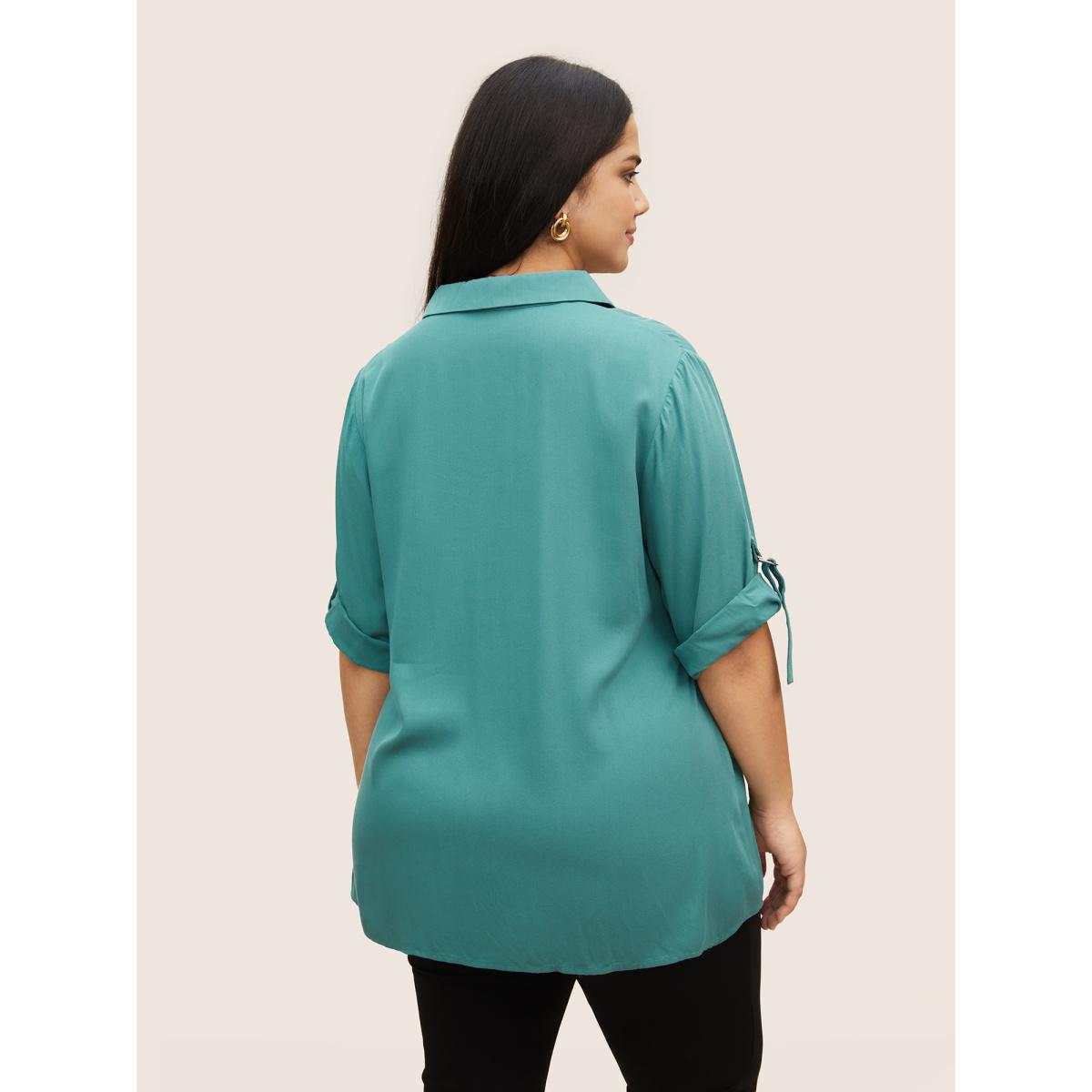 Plus Size Emerald Rayon Shirt Collar Button Cuff Sleeve Blouse Women Work From Home Elbow-length sleeve Shirt collar Work Blouses BloomChic 12/L Product Image