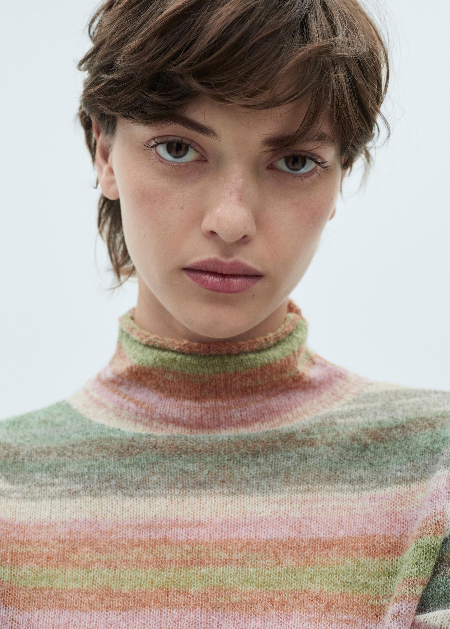 Stand-collar striped sweater - Women | MANGO USA Product Image
