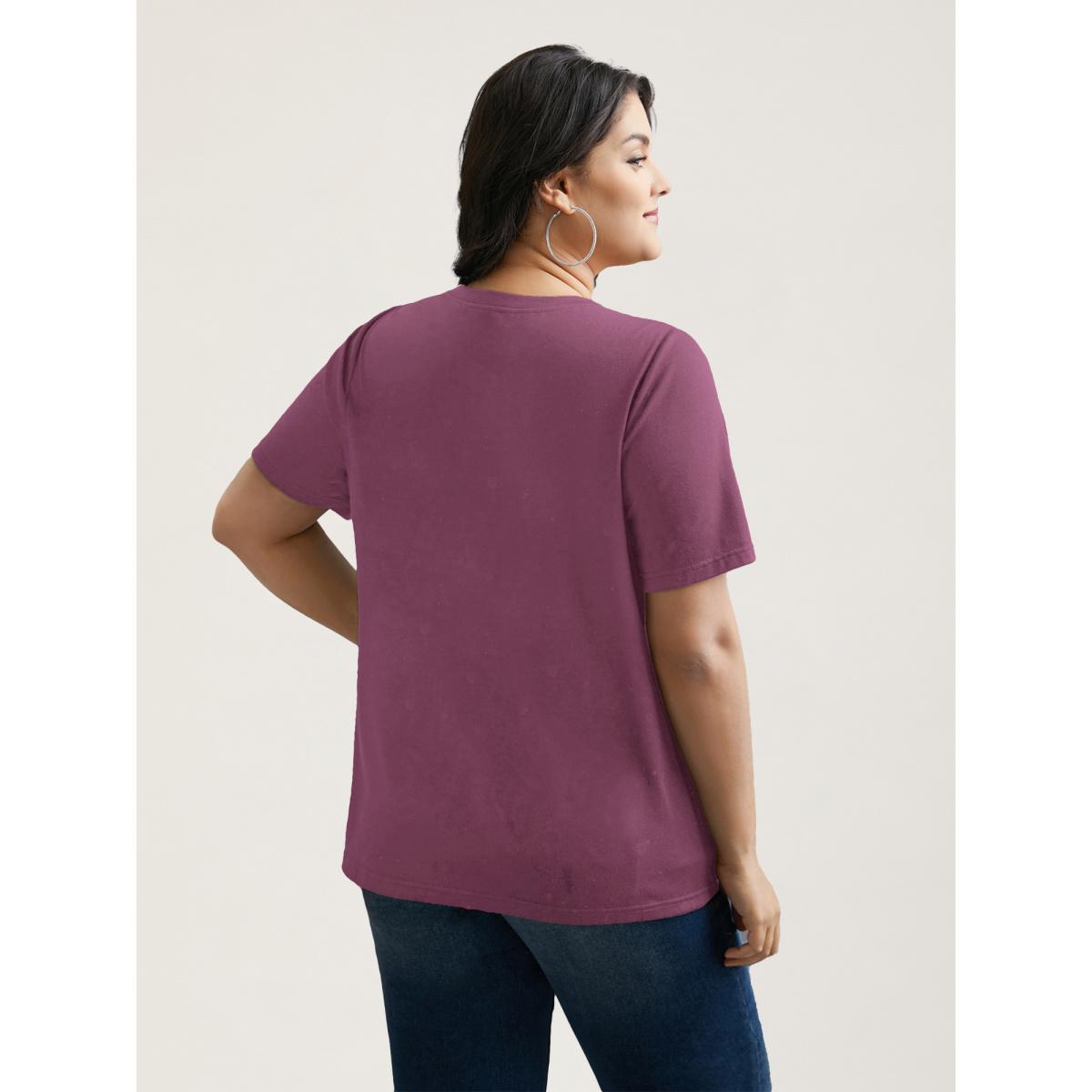 Plus Size Crew Neck Rhinestone Heart T-Shirt Deeppurplered Women Casual Rhinestone detailing Round Neck Everyday T-shirts BloomChic 26/4X Product Image