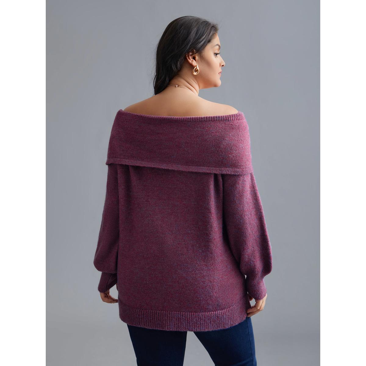 Plus Size Off-Shoulder Textured Long Sleeve Pullover RedViolet Women Leisure Loose Long Sleeve Turtleneck Casual Pullovers BloomChic 22-24/3X Product Image