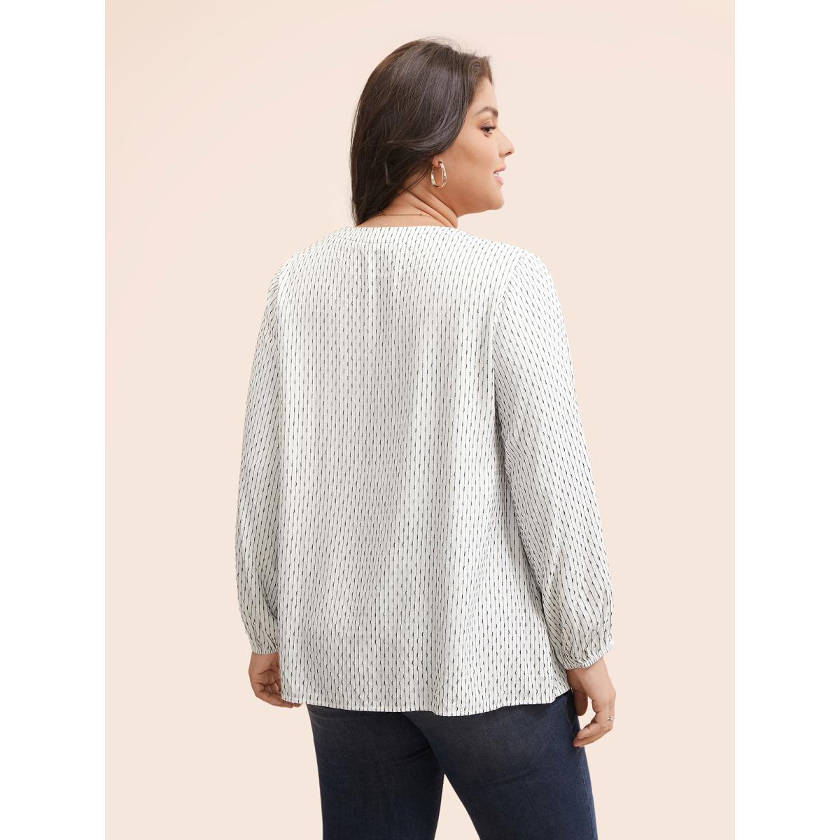 Plus Size WhiteSmoke Notched Textured Lantern Sleeve Blouse Women Elegant Long Sleeve V-neck Everyday Blouses BloomChic 22-24/3X Product Image
