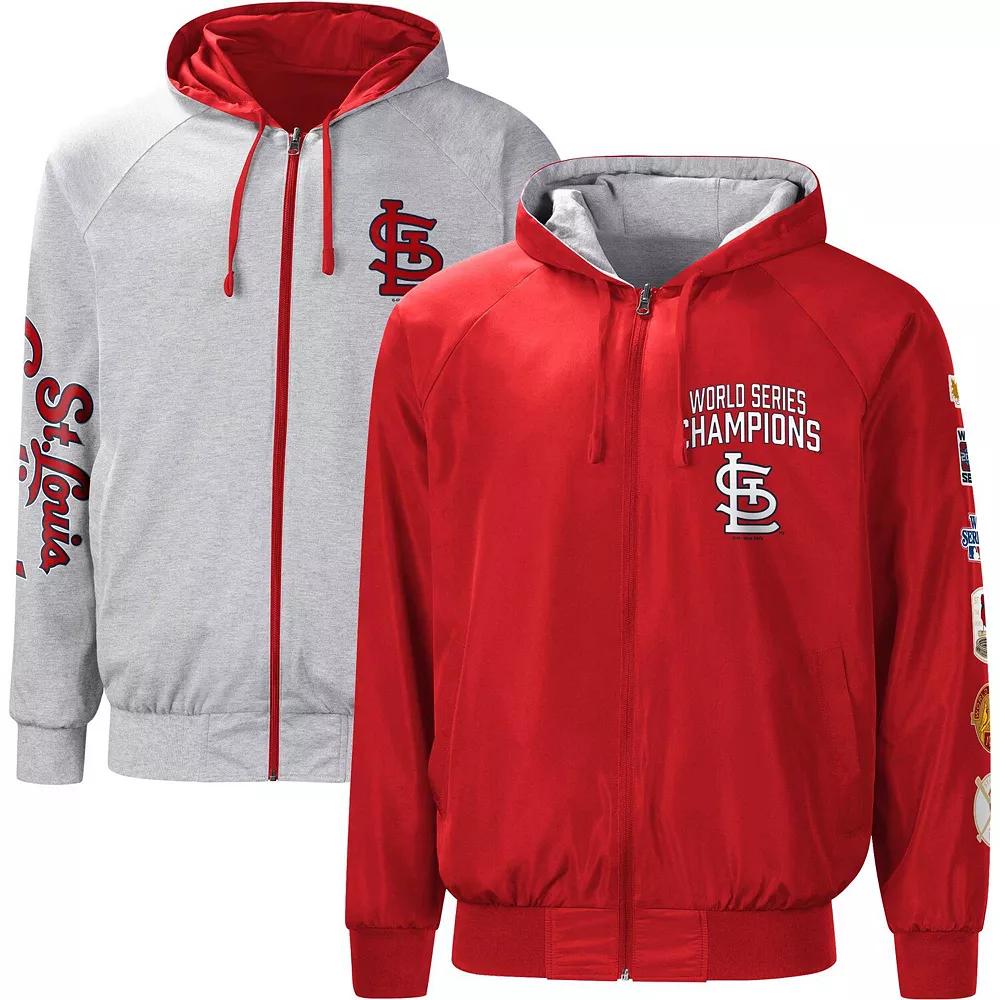 Men's G-III Sports by Carl Banks Red/Heather Gray St. Louis Cardinals Southpaw Reversible Raglan Hoodie Full-Zip Jacket,  Product Image