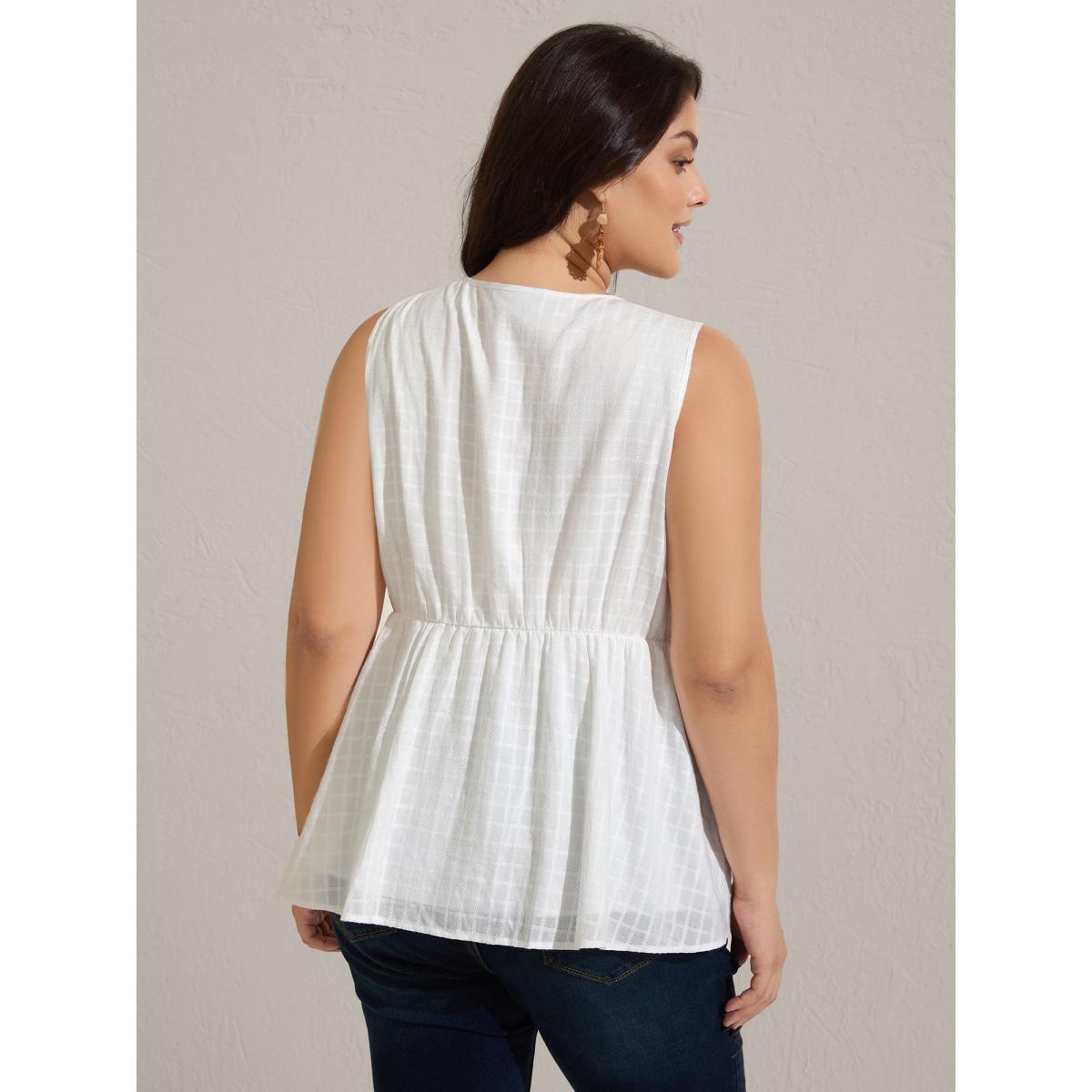 Plus Size Pure Cotton Jacquard Embroidered Tank Top Women WhiteSmoke Boho Texture Square Neck Vacation Tank Tops Camis BloomChic 30/6X Product Image