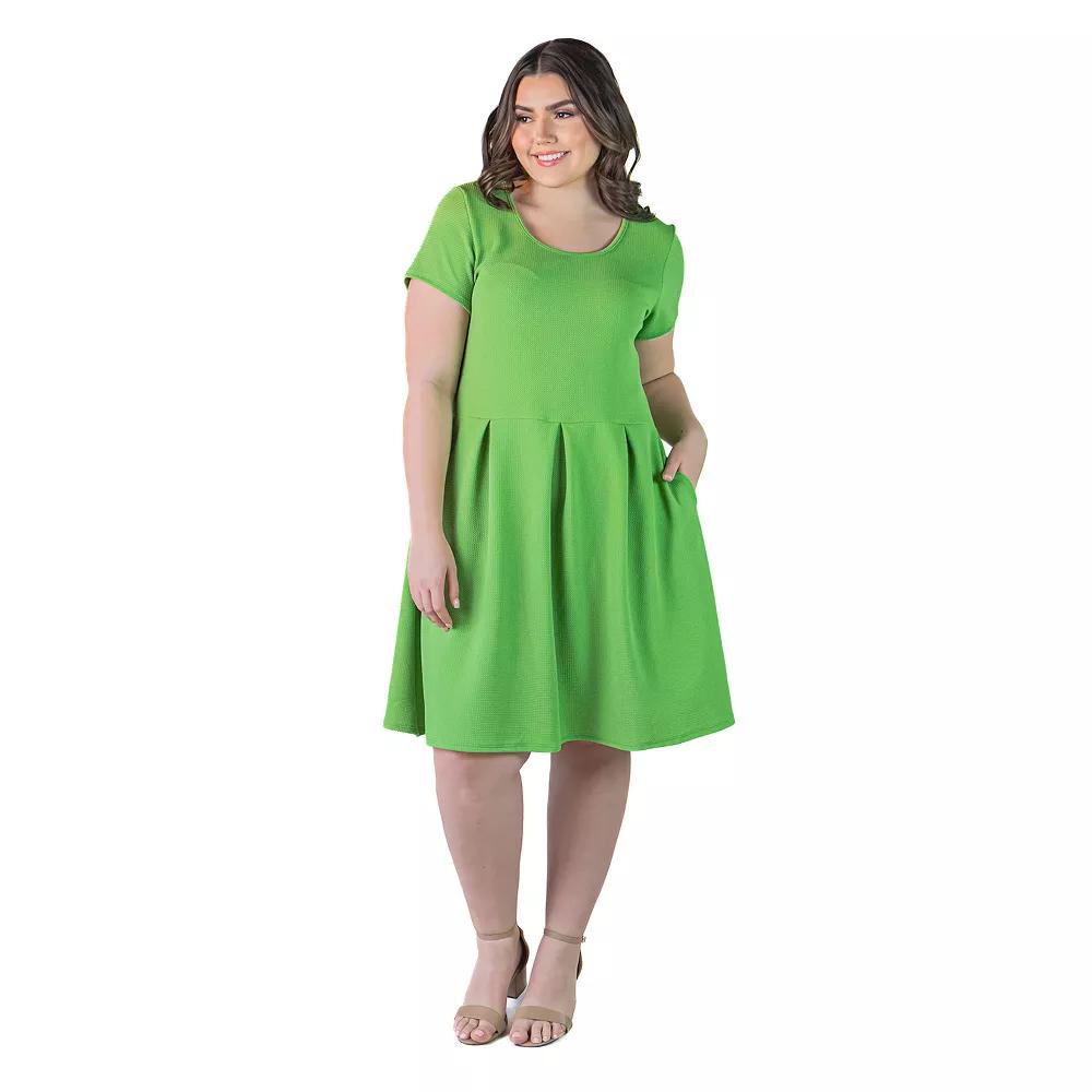 Plus Size 24Seven Comfort Apparel Pleated Pocket Midi Dress, Women's, Size: 1XL, Green Product Image