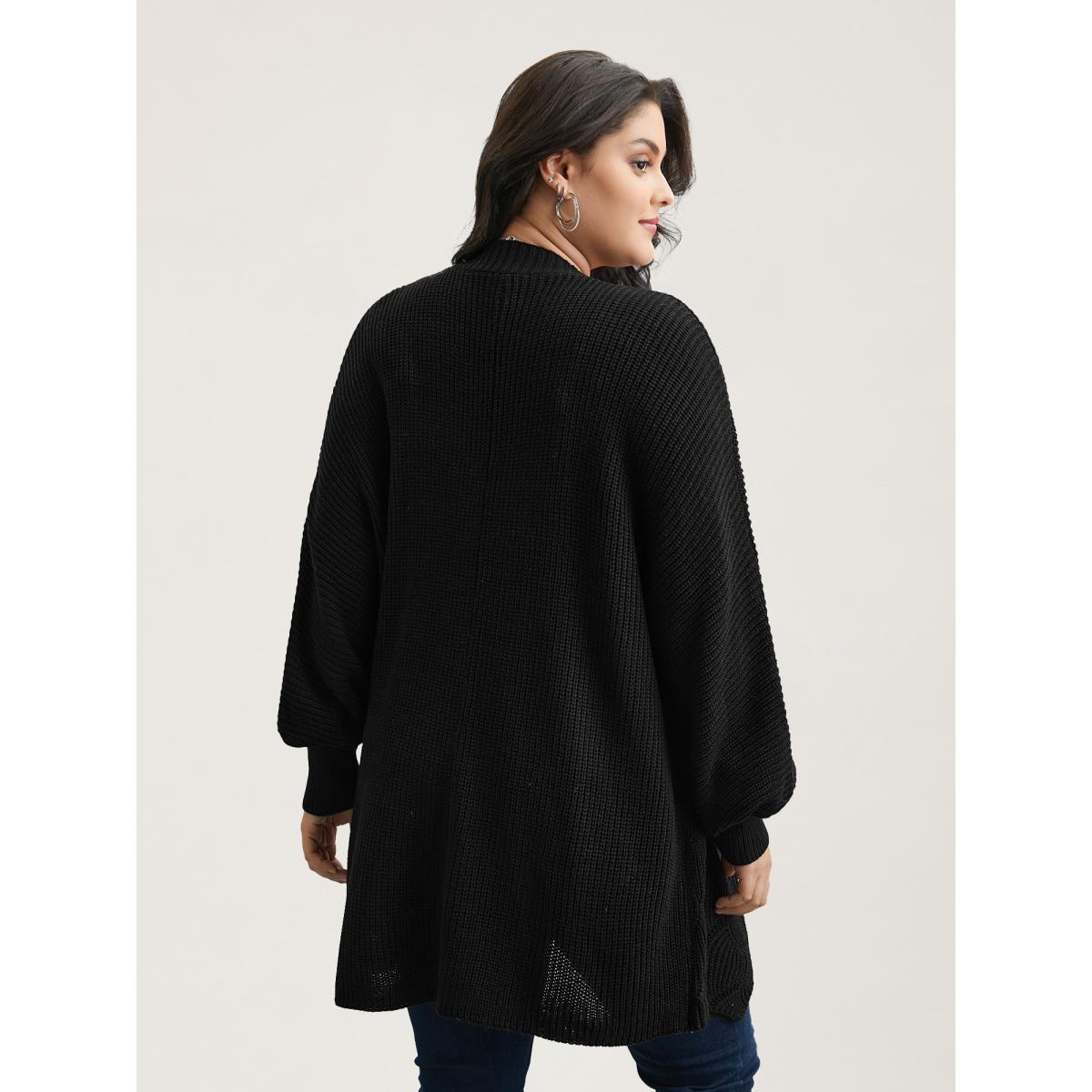 Plus Size Textured Cut-Out Open-Front Cardigan Black Women Leisure Loose Long Sleeve Casual Cardigans BloomChic 30/6X Product Image