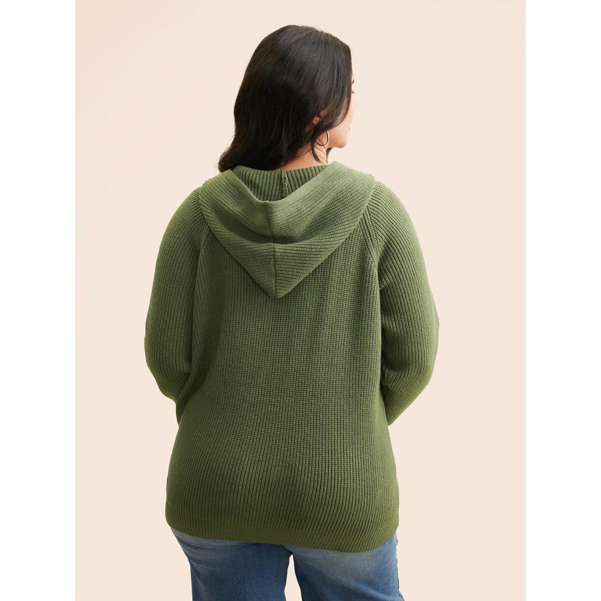 Plus Size Supersoft Essentials Plain Textured Hooded Pullover ArmyGreen Women Casual Loose Long Sleeve Hooded Everyday Pullovers BloomChic 12/L Product Image