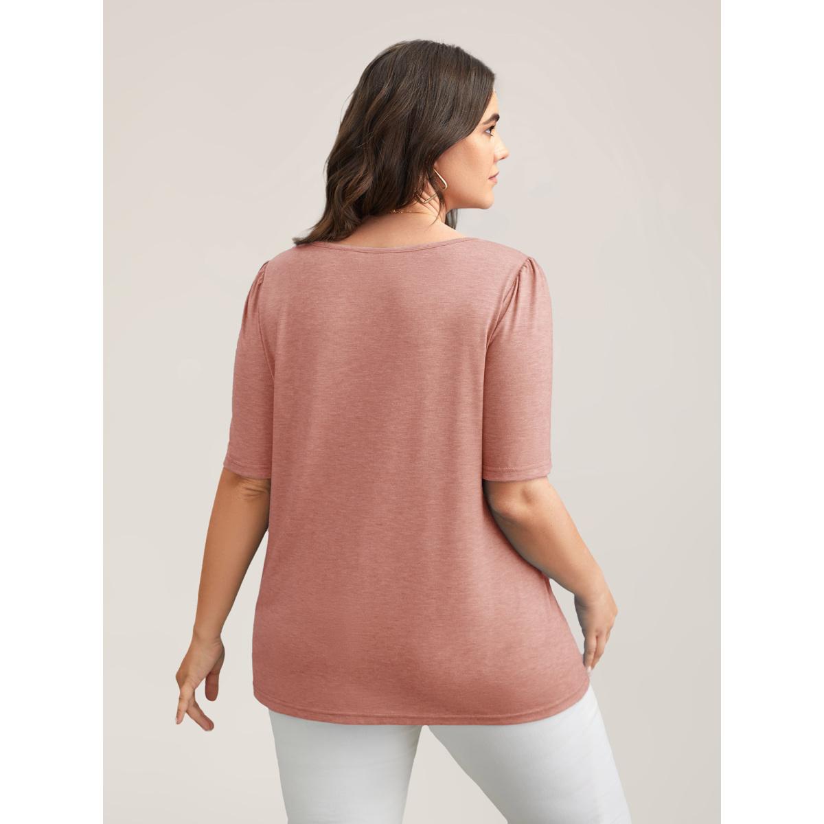 Plus Size Seamed Round Neck Fitted T-Shirt Nudepink Women Leisure Tucked seam Round Neck Casual T-shirts BloomChic 10/M Product Image