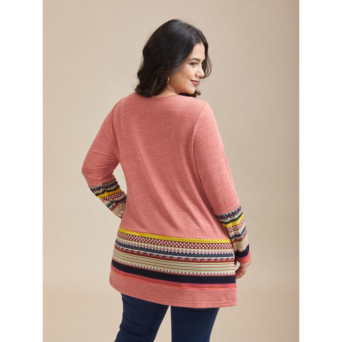 Plus Size Tunic Boho Print Pocket T-shirt Watermelon Women Casual Contrast Round Neck Loose Everyday T-shirts BloomChic 30/6X Product Image