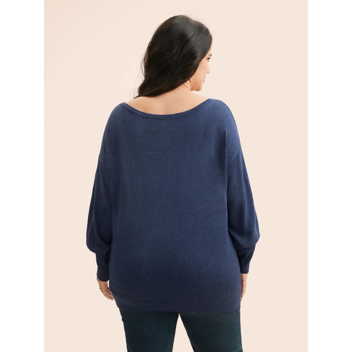 Plus Size Supersoft Essentials USA Boat Neck Pullover Indigo Women Casual Loose Long Sleeve Boat Neck Everyday Pullovers BloomChic 26/4X Product Image