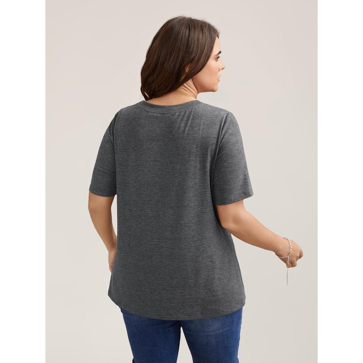 Plus Size Positive Vibes Print Crew Neck T-Shirt DimGray Women Casual Non Butterfly Round Neck Everyday T-shirts BloomChic 12/L Product Image